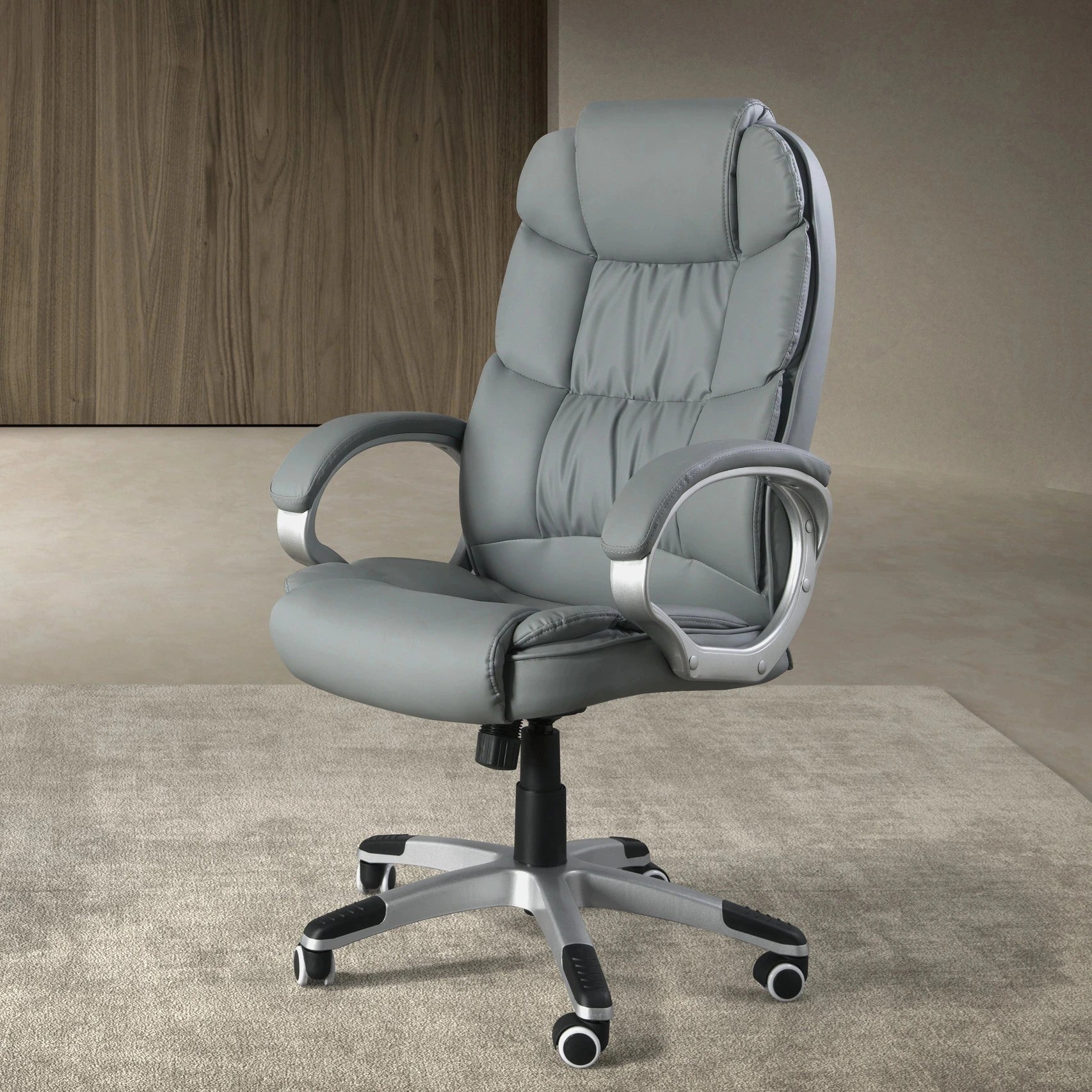 Fauteuil de bureau pivotante en simili-cuir gris