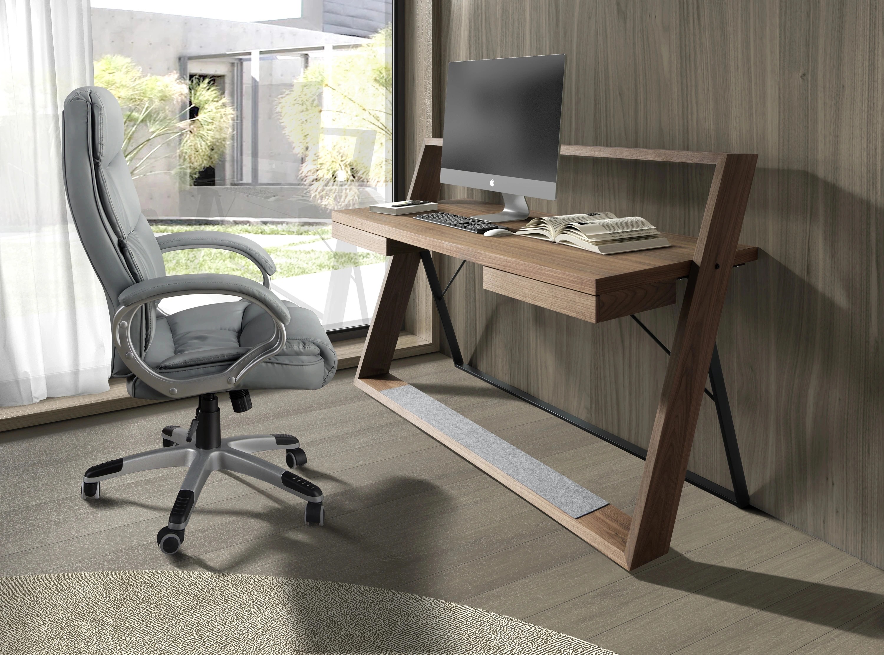 Fauteuil de bureau pivotante en simili-cuir gris