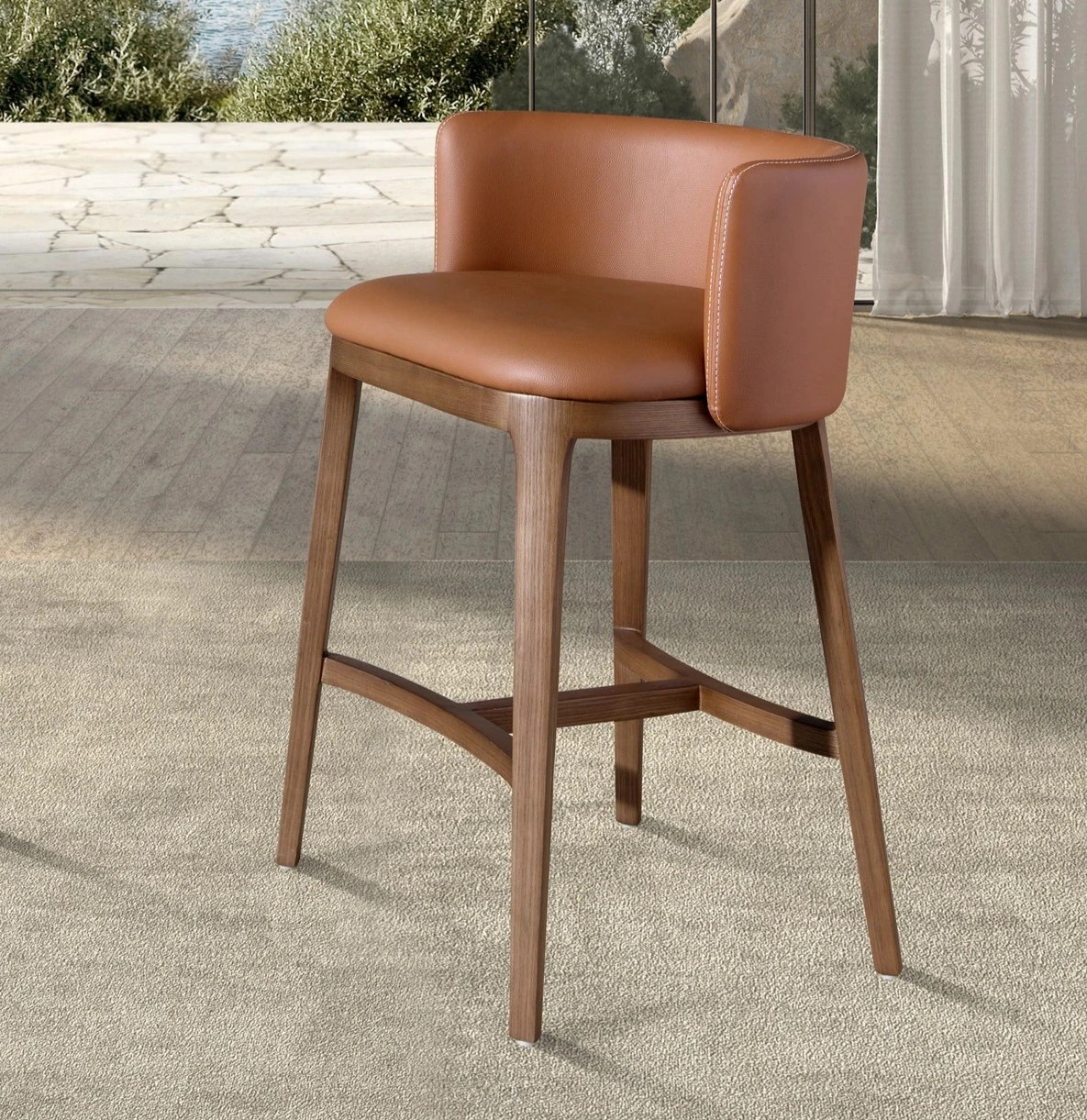 Tabouret en simili cuir marron