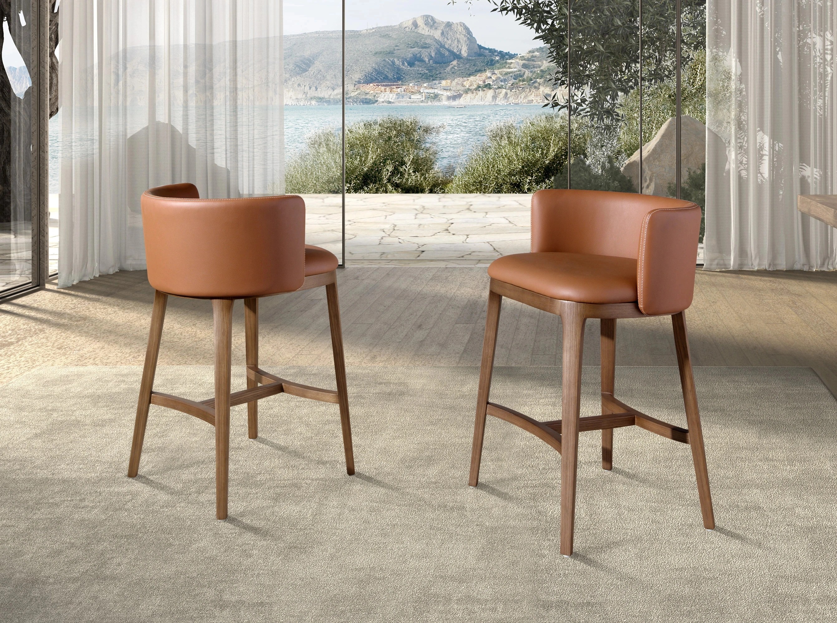 Tabouret en simili cuir marron