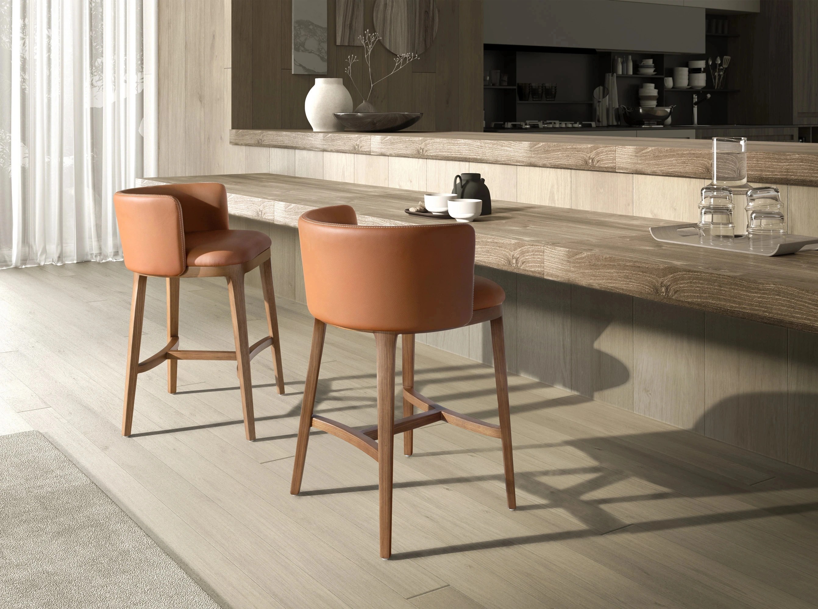 Tabouret en simili cuir marron