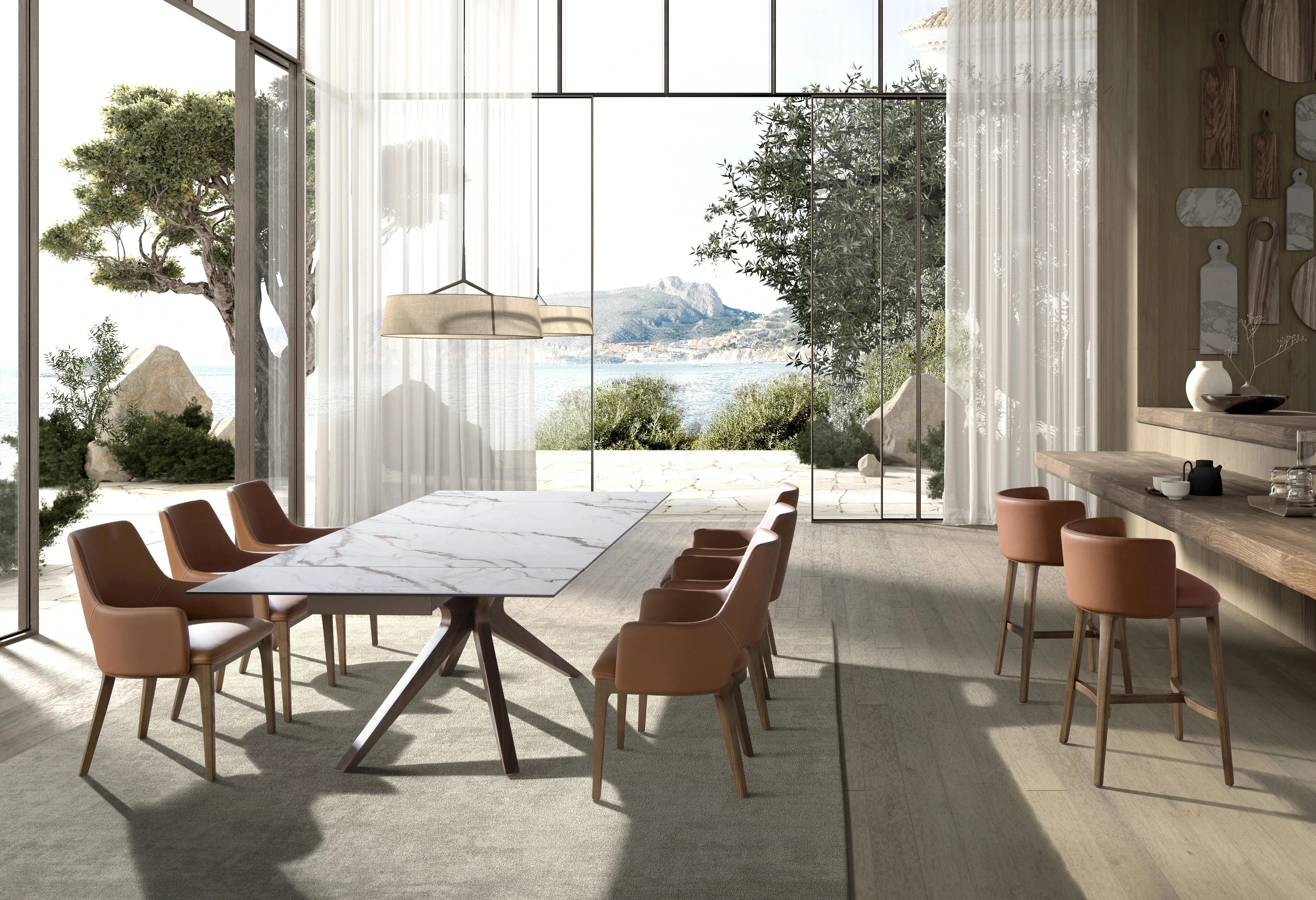 Tabouret en simili cuir marron