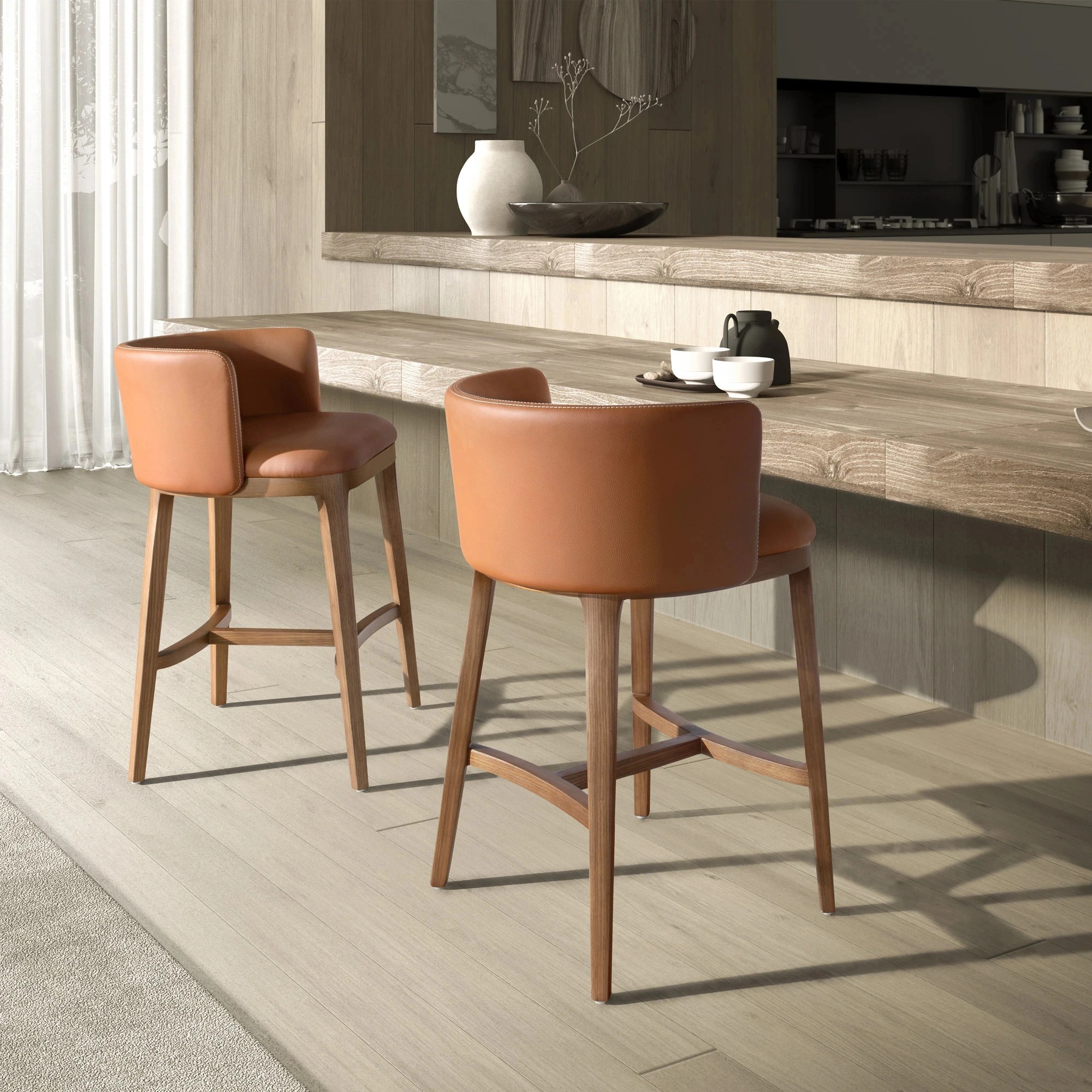 Tabouret en simili cuir marron