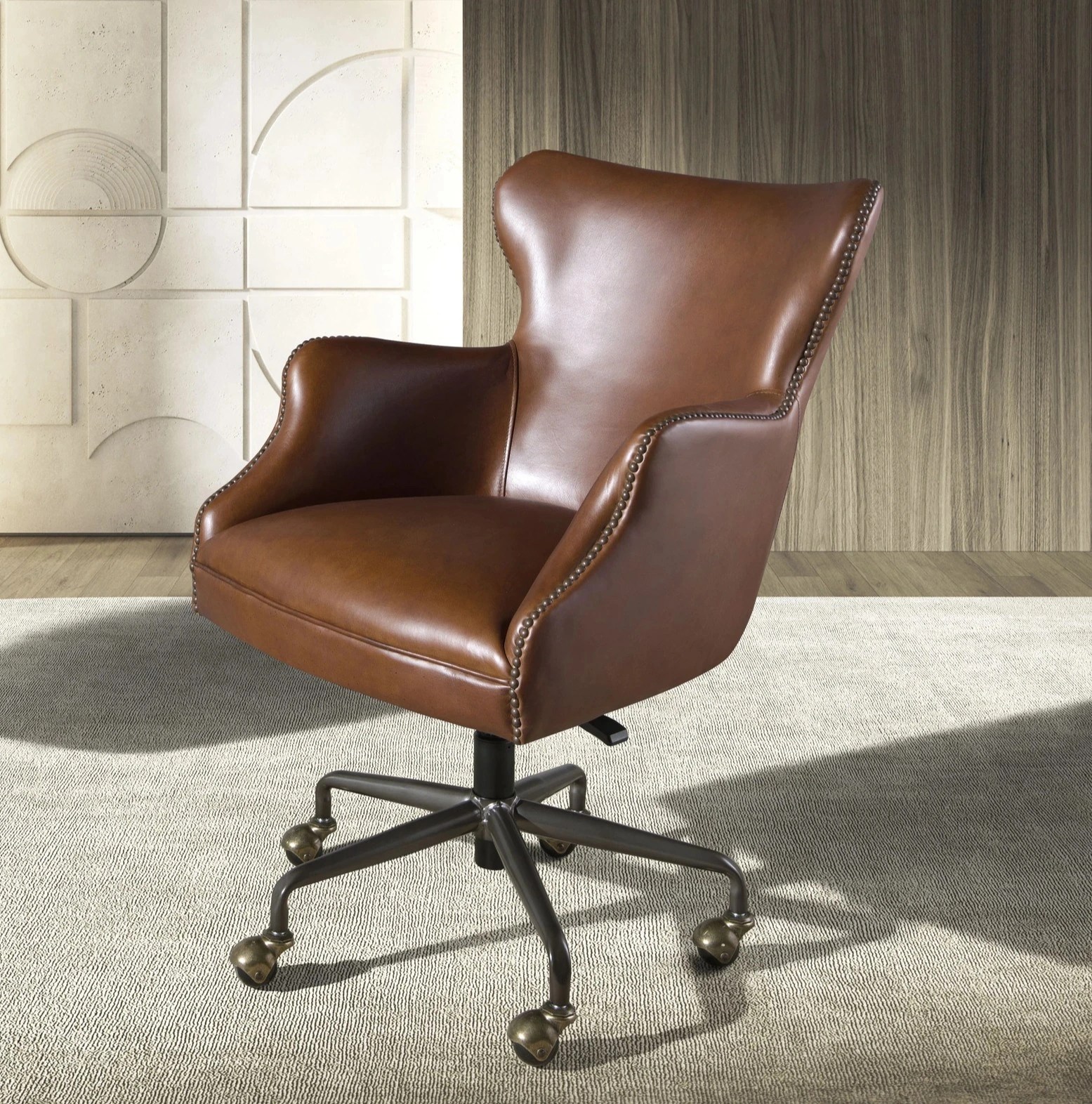 Fauteuil de bureau pivotant cuir marron foncé