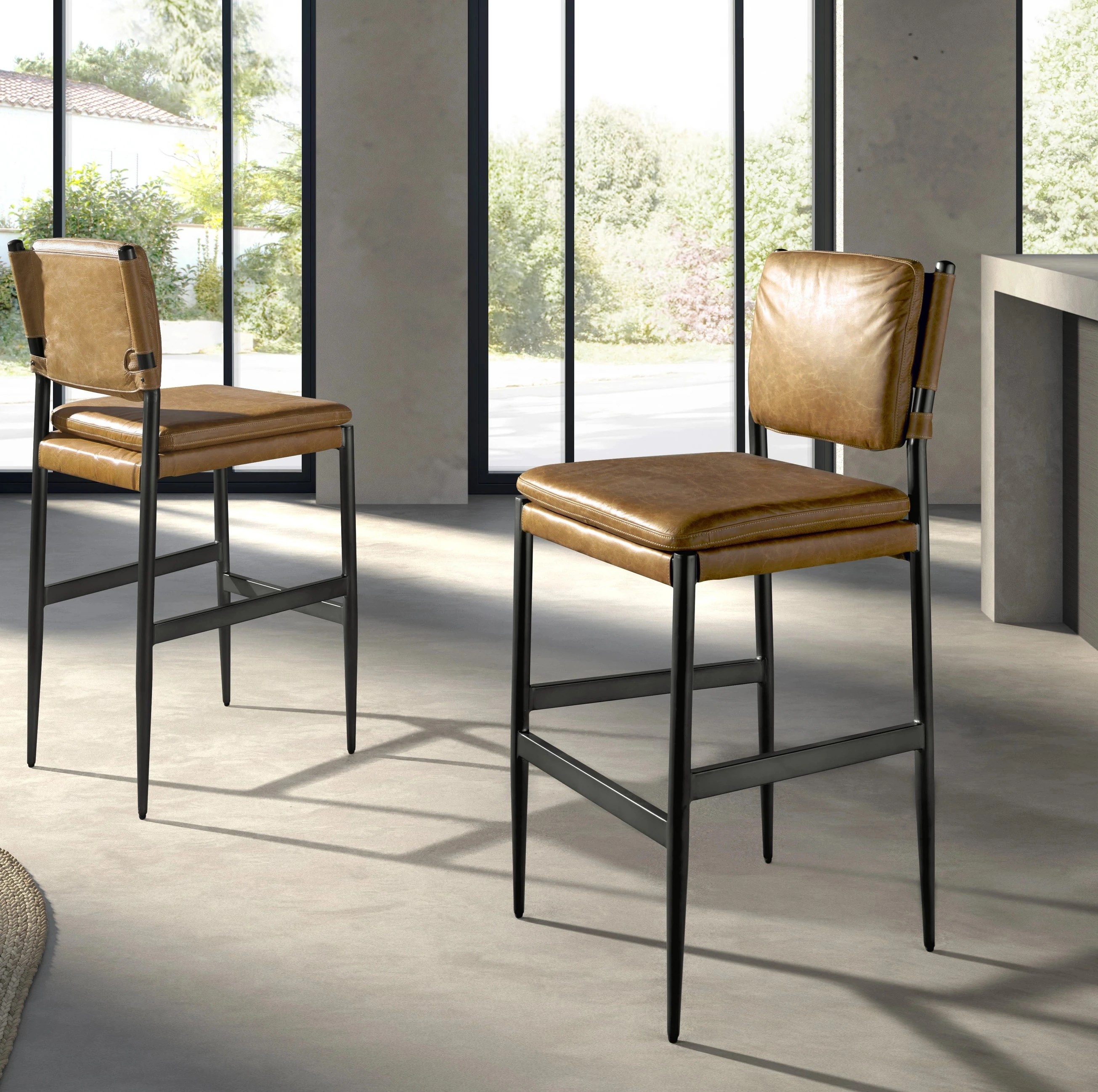 Tabouret en cuir marron
