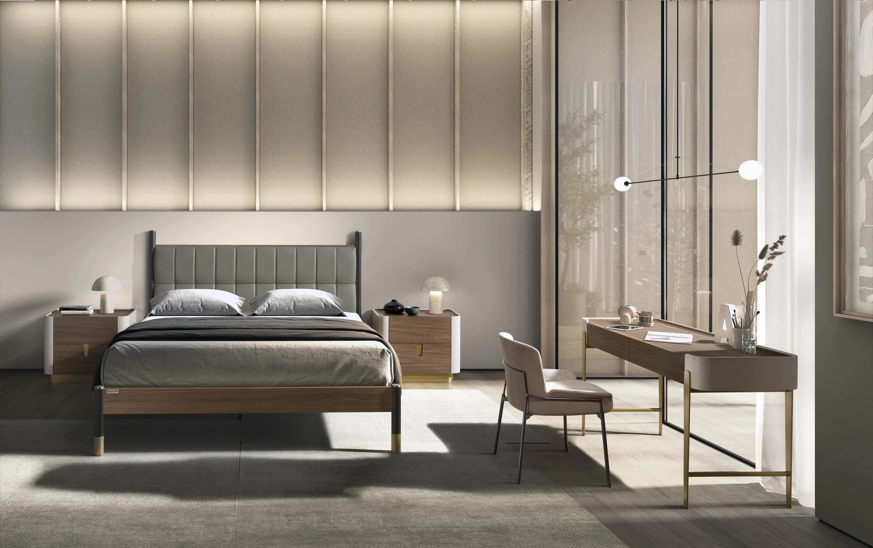 Chaise en tissu gris et velours marron
