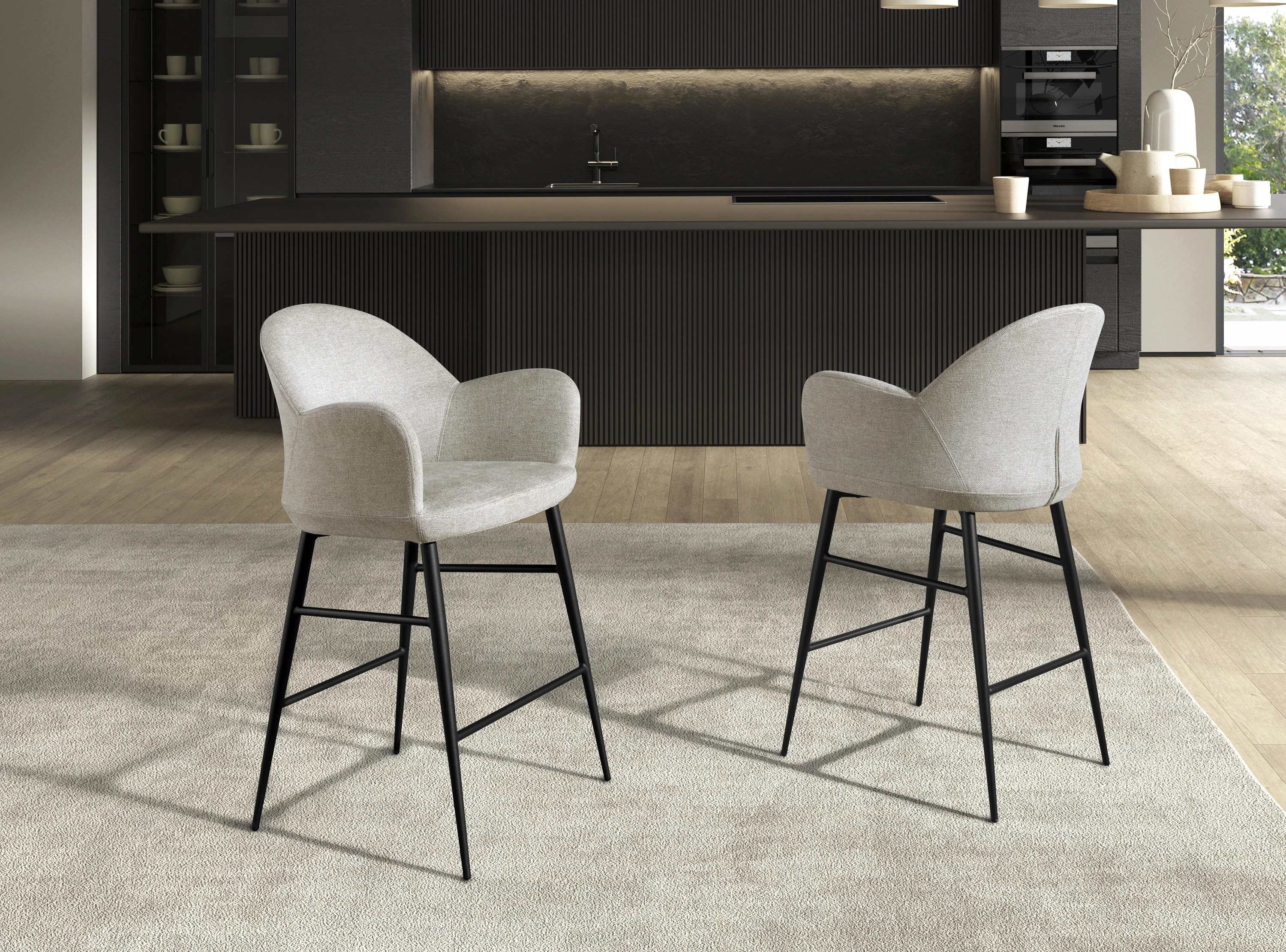 Tabouret en tissu gris clair