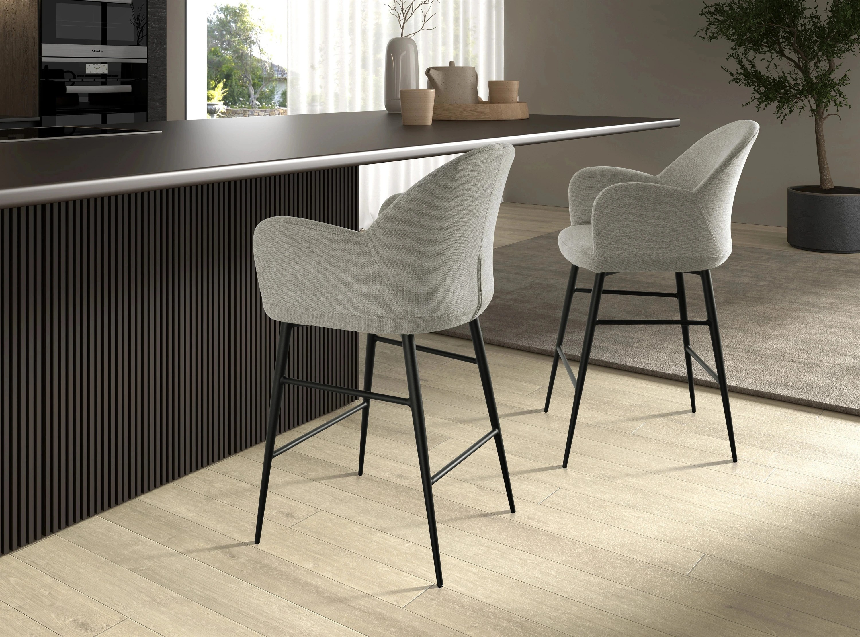 Tabouret en tissu gris clair