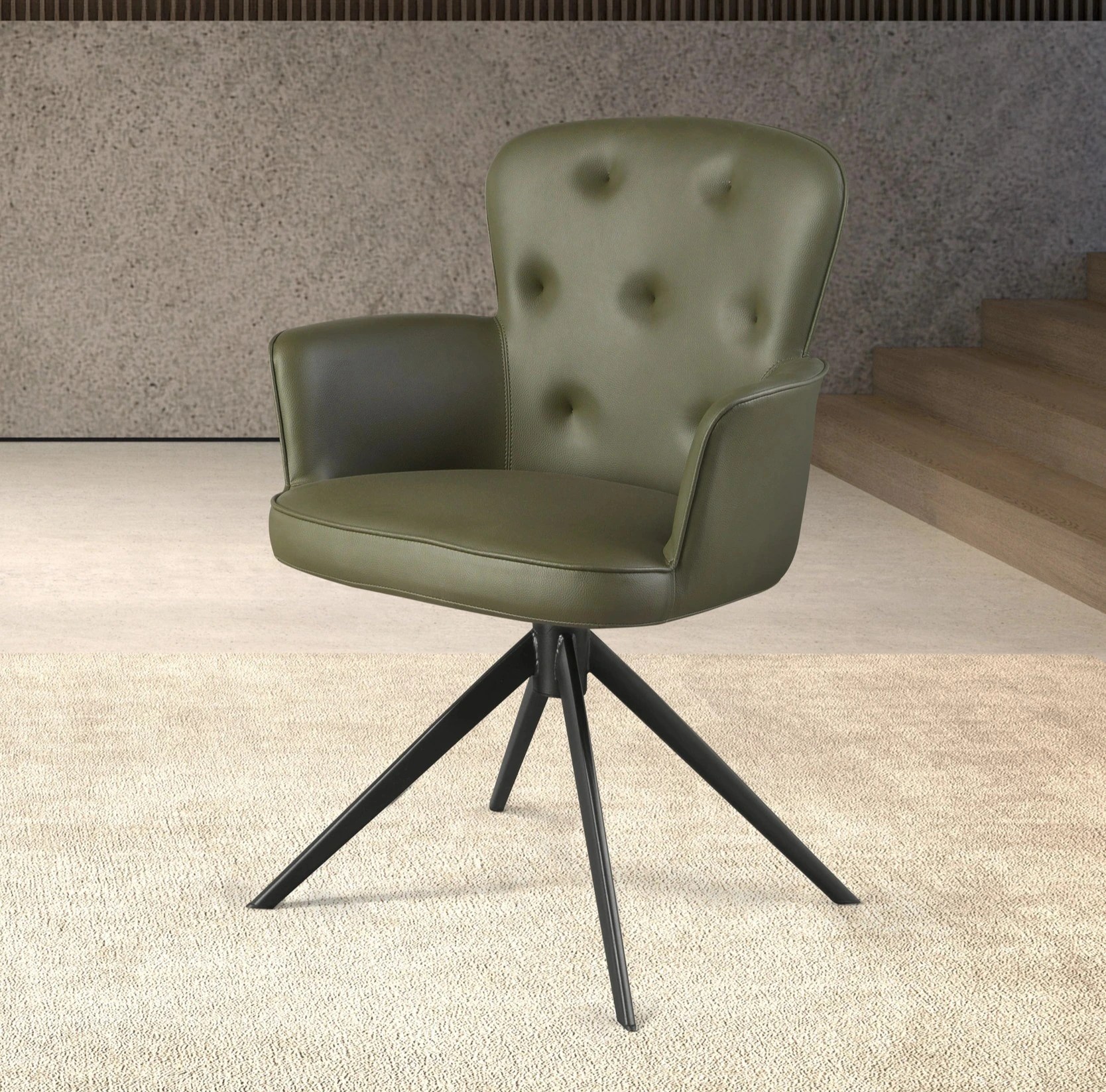 Chaise pivotante en simili-cuir vert foncé