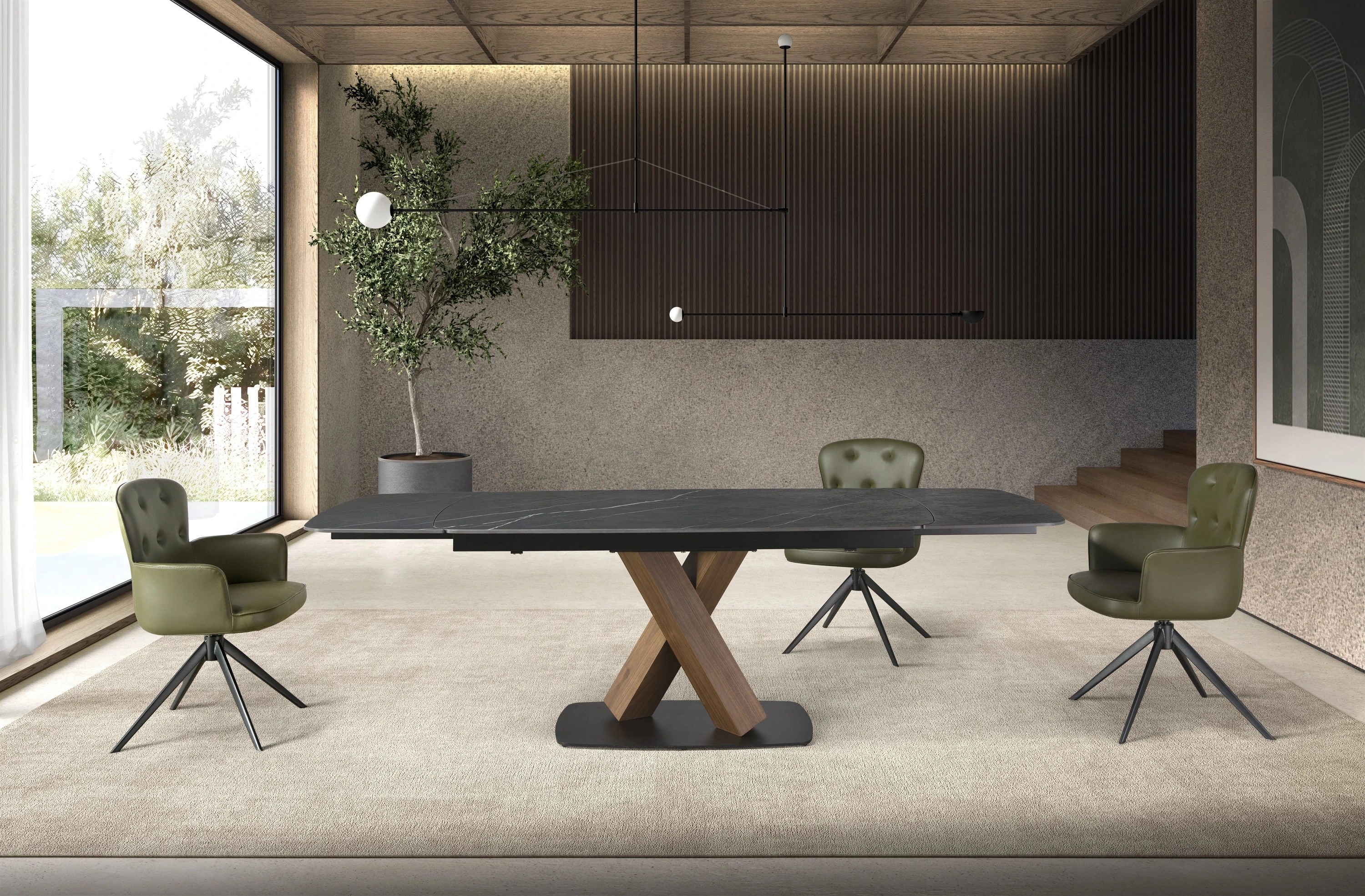 Chaise pivotante en simili-cuir vert foncé