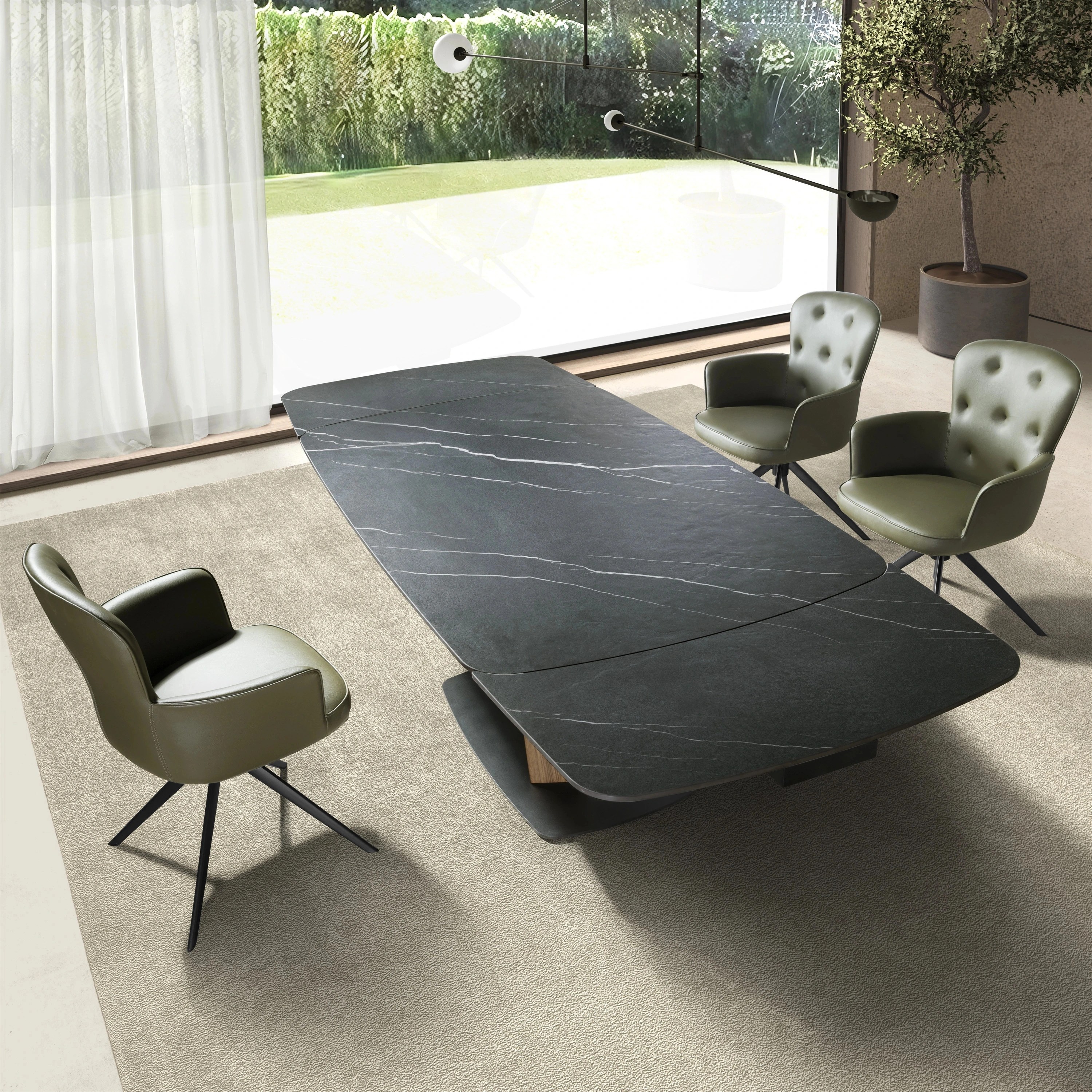 Chaise pivotante en simili-cuir vert foncé