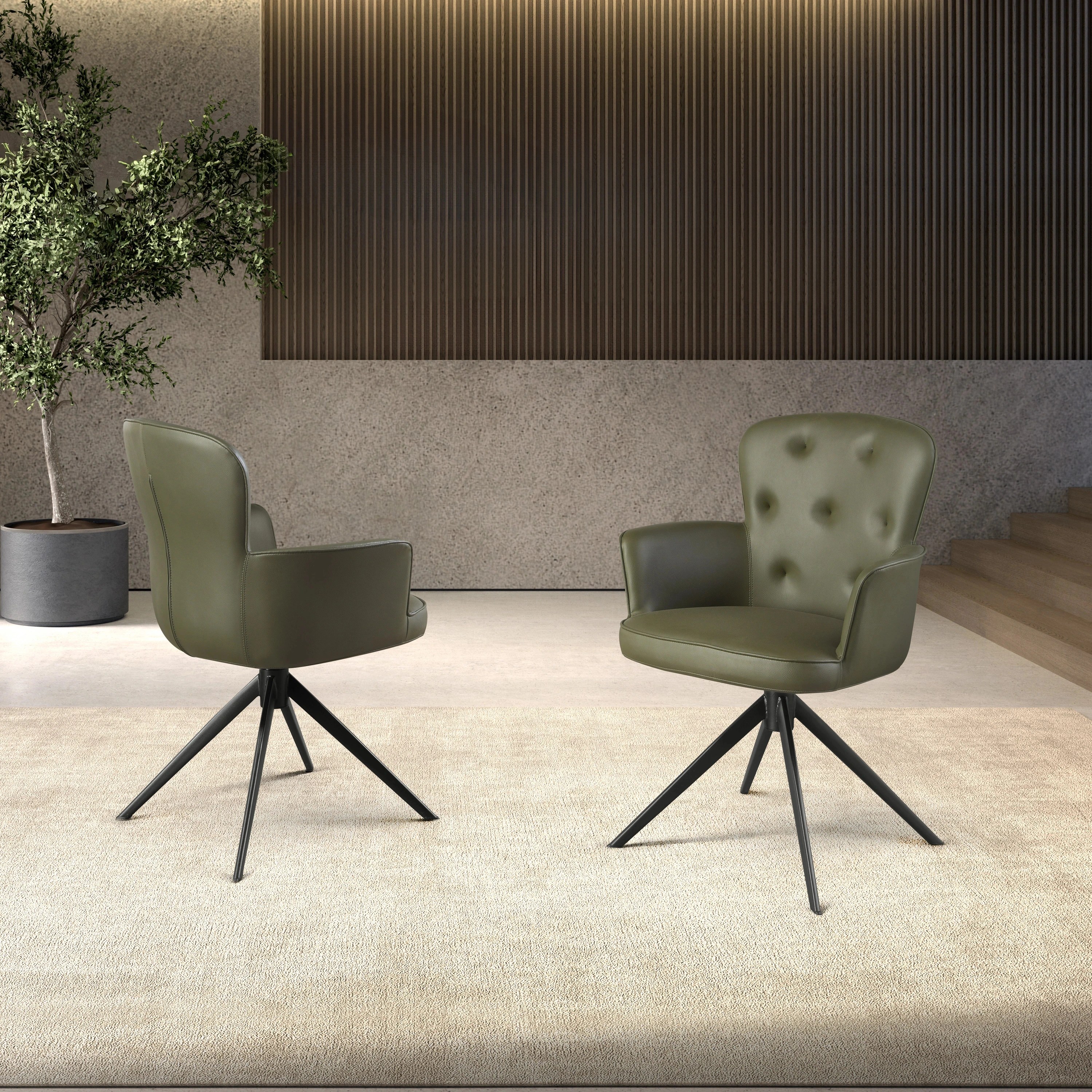 Chaise pivotante en simili-cuir vert foncé