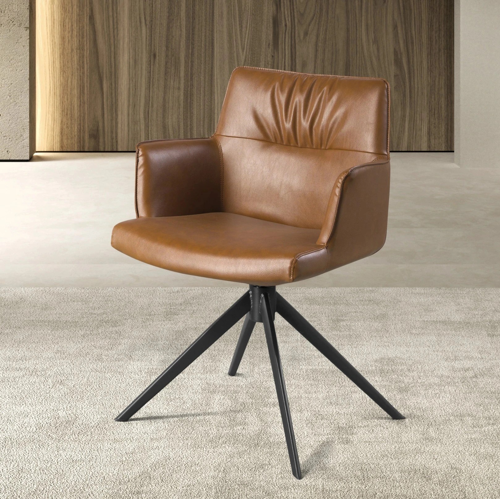 Chaise pivotante en simili-cuir marron cognac