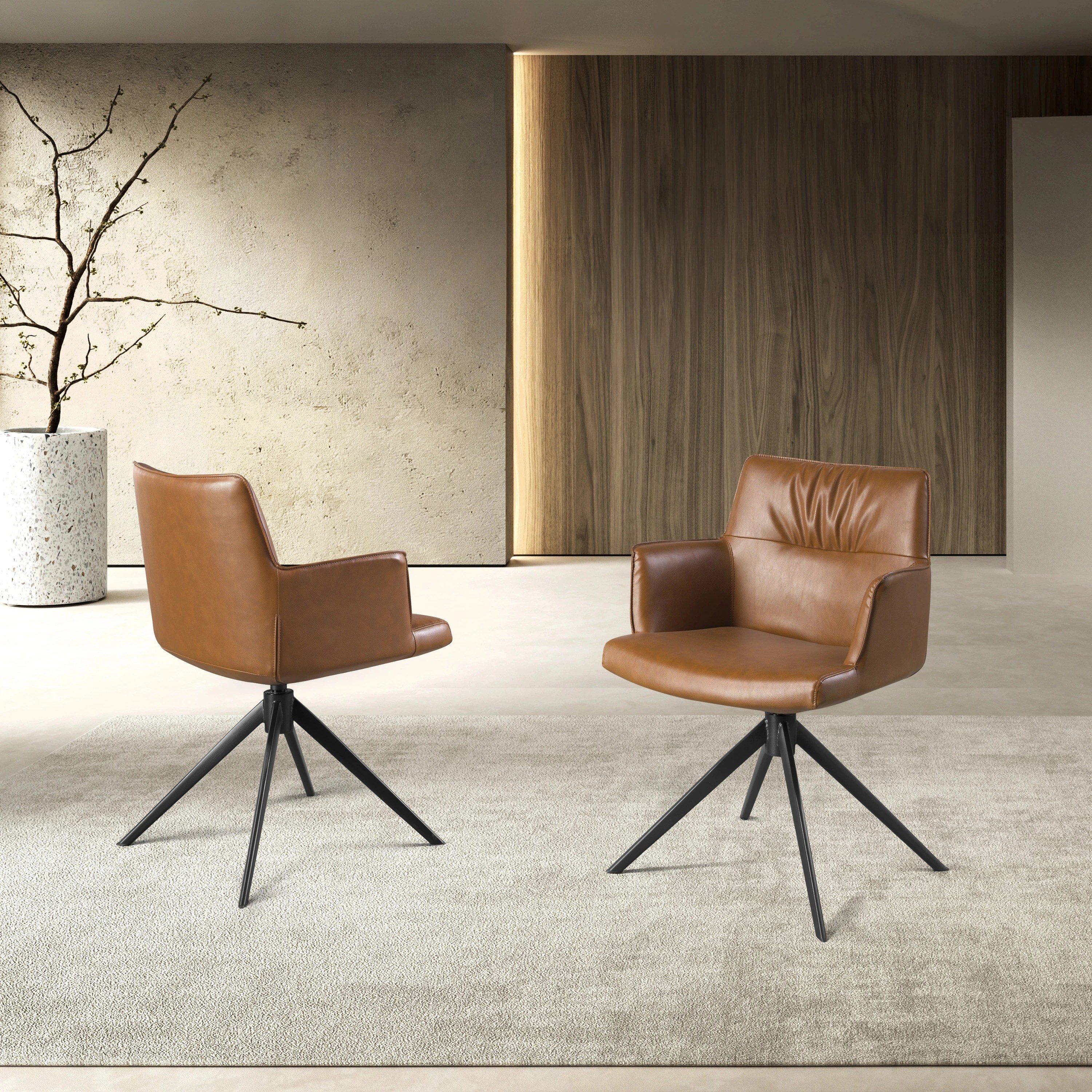 Chaise pivotante en simili-cuir marron cognac