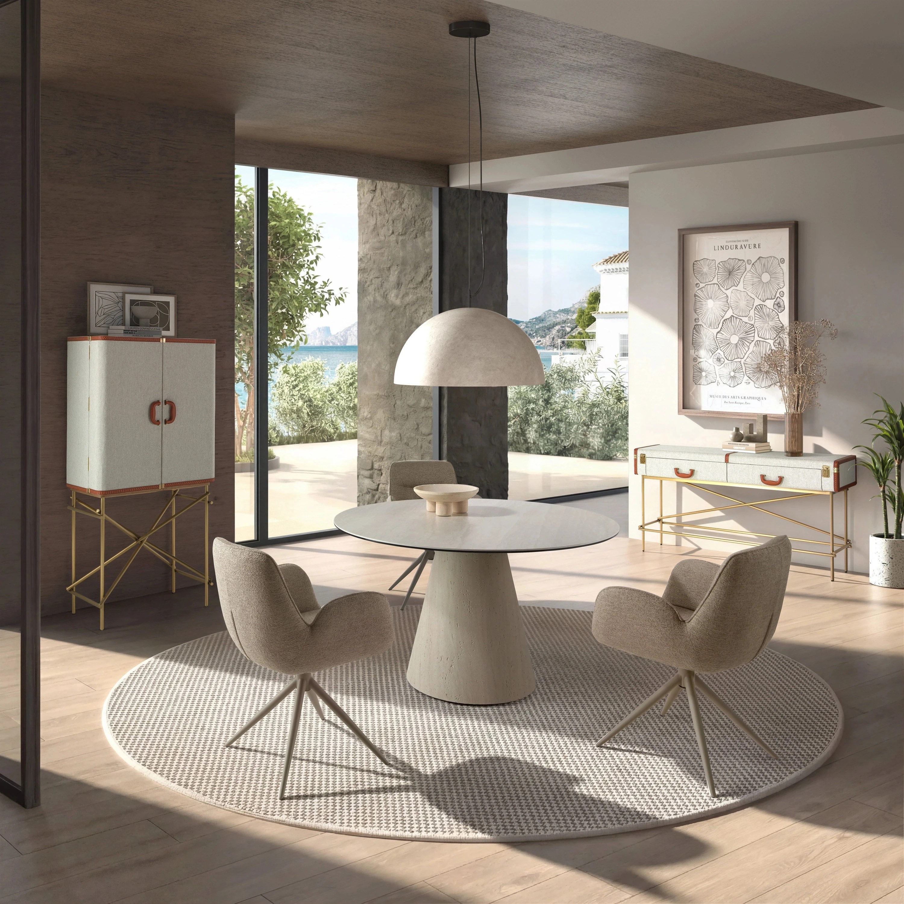 Chaise pivotante en tissu beige