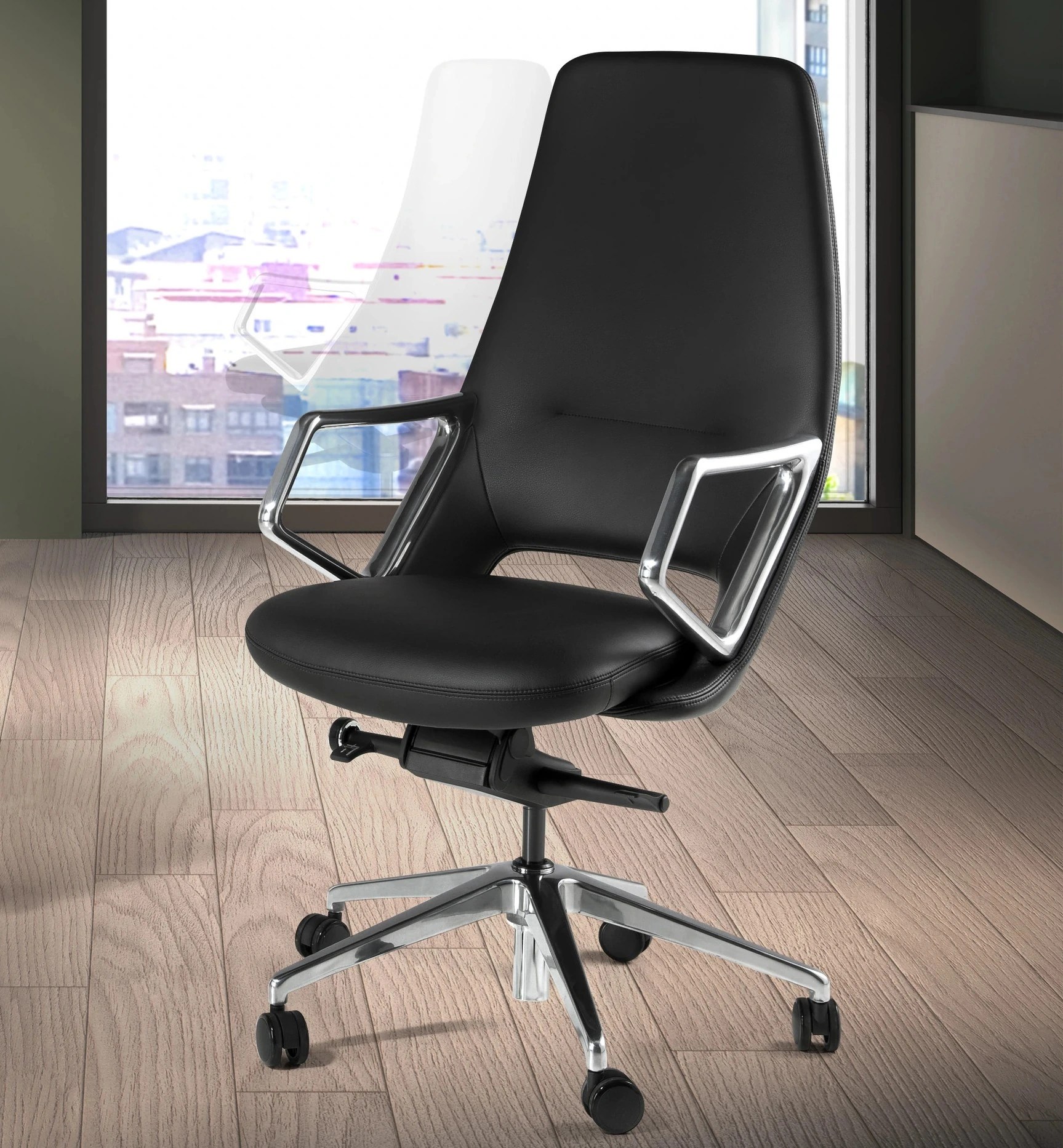 Fauteuil de bureau pivotant en similicuir noir