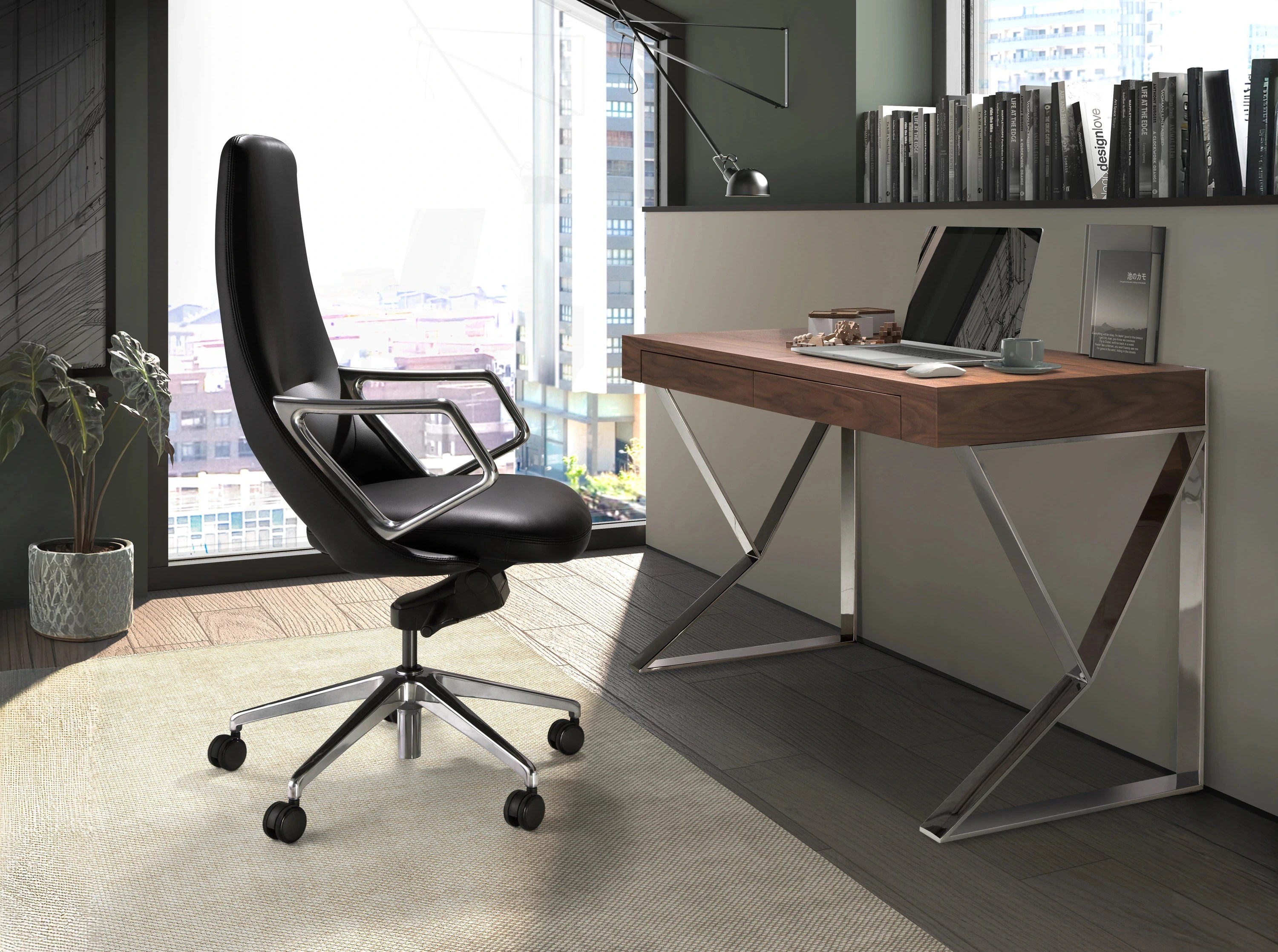 Fauteuil de bureau pivotant en similicuir noir