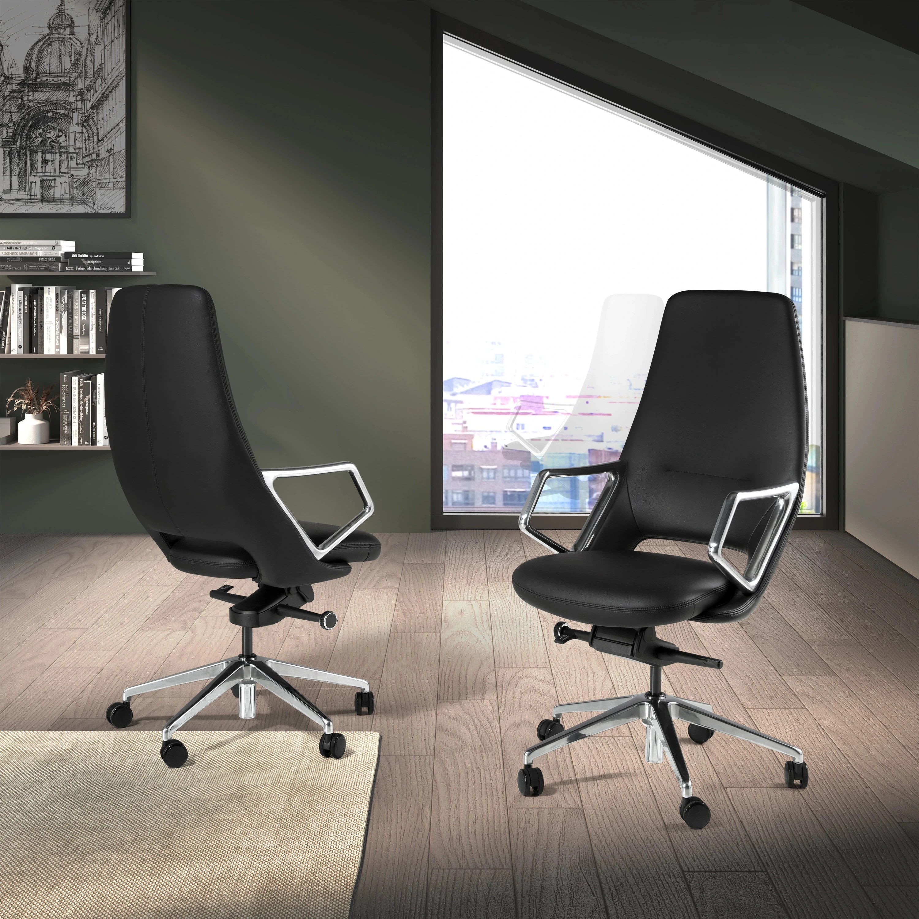 Fauteuil de bureau pivotant en similicuir noir