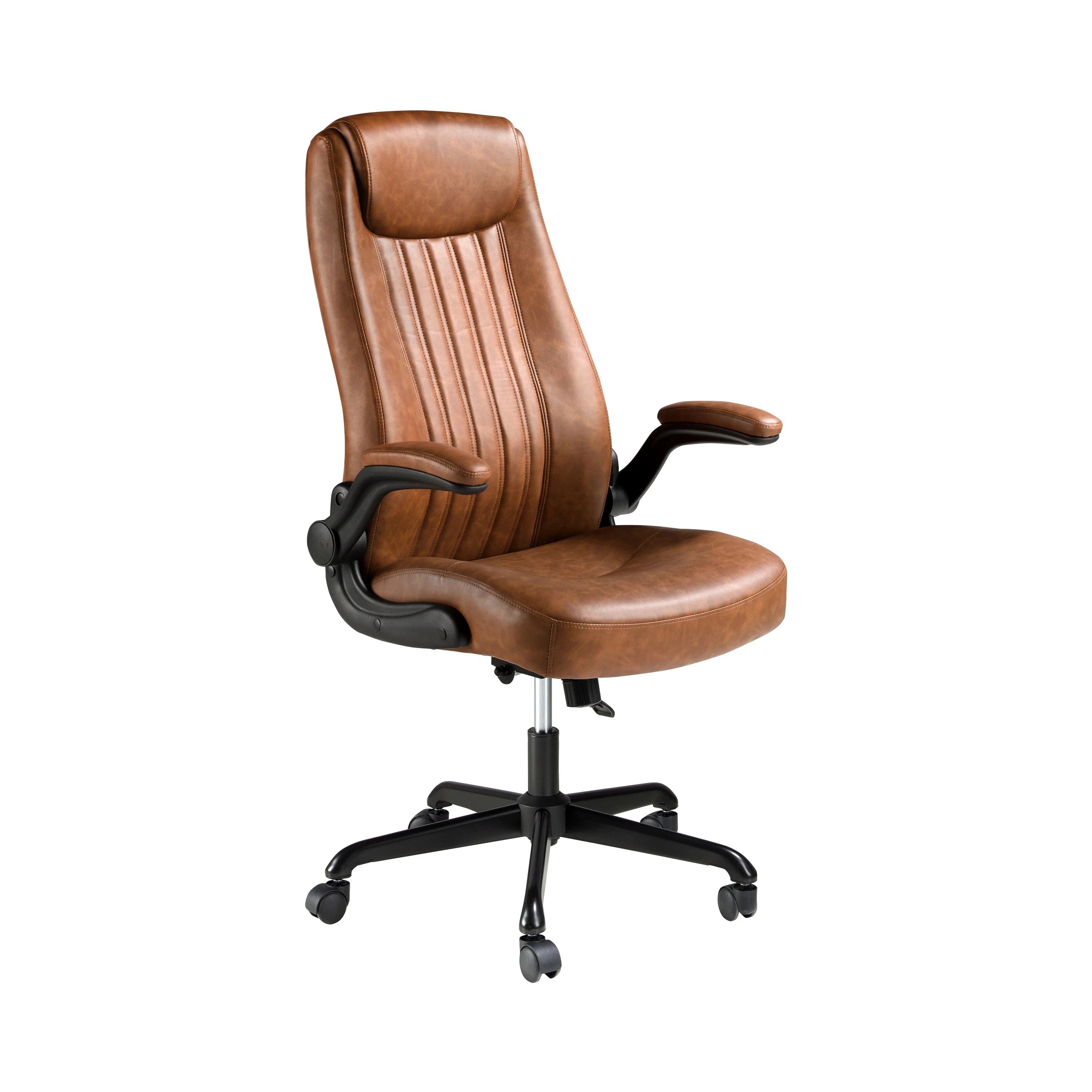 Fauteuil de bureau pivotant en similicuir marron