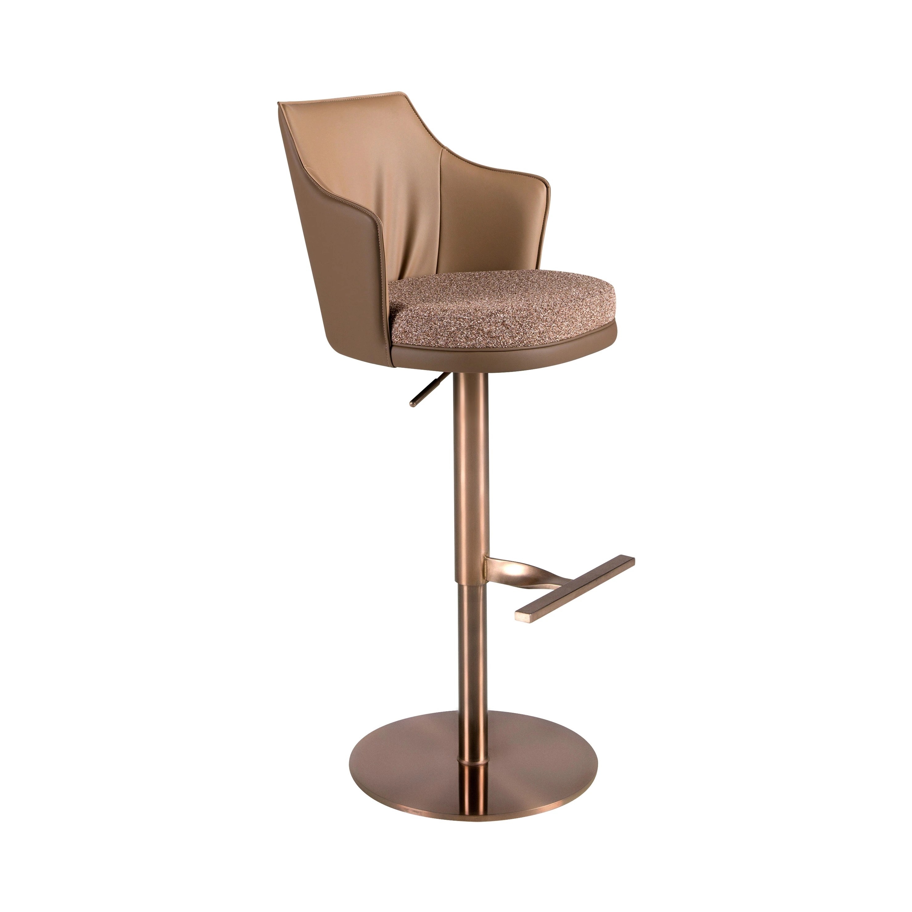 Tabouret pivotant en tissu marron marbré et similicuir marron