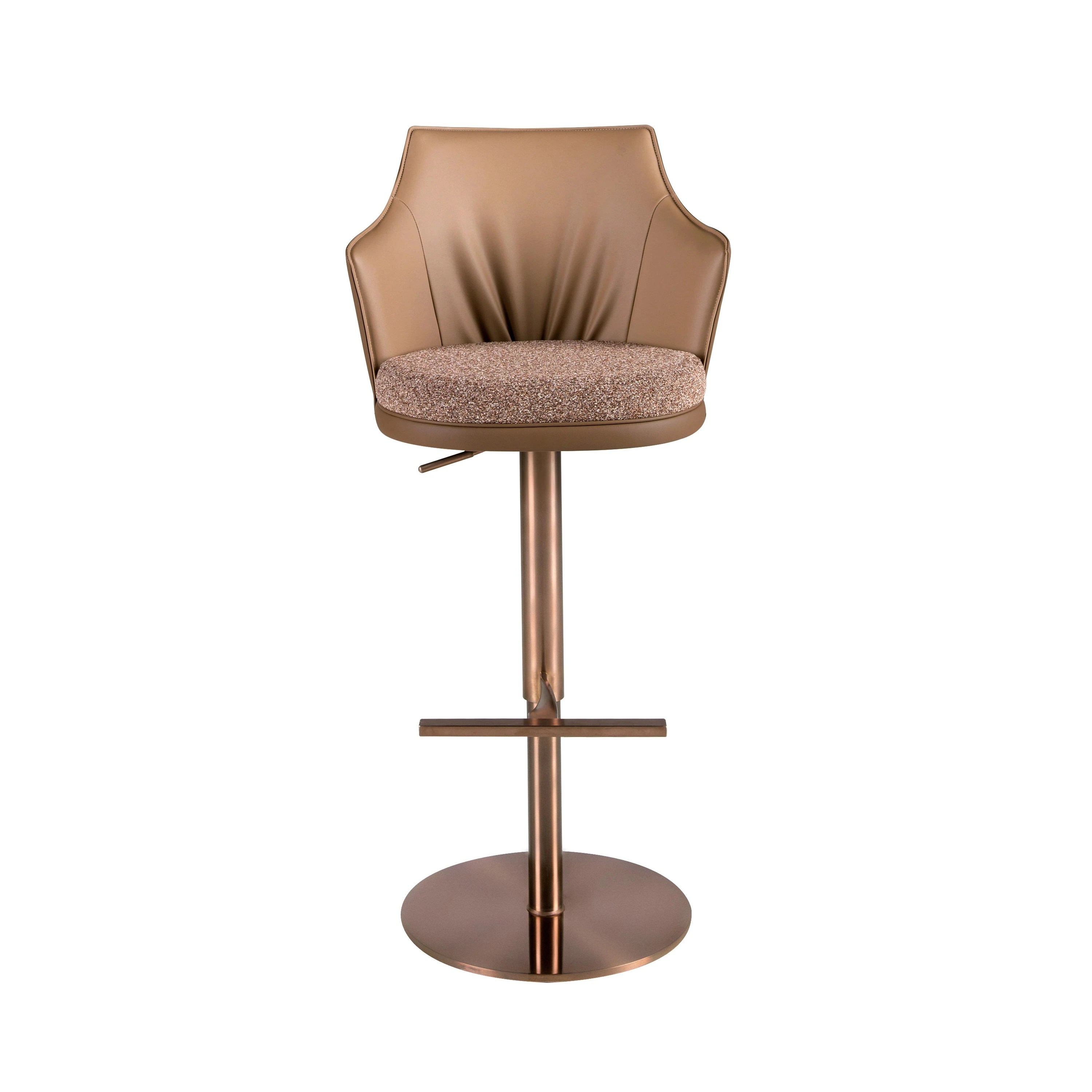 Tabouret pivotant en tissu marron marbré et similicuir marron