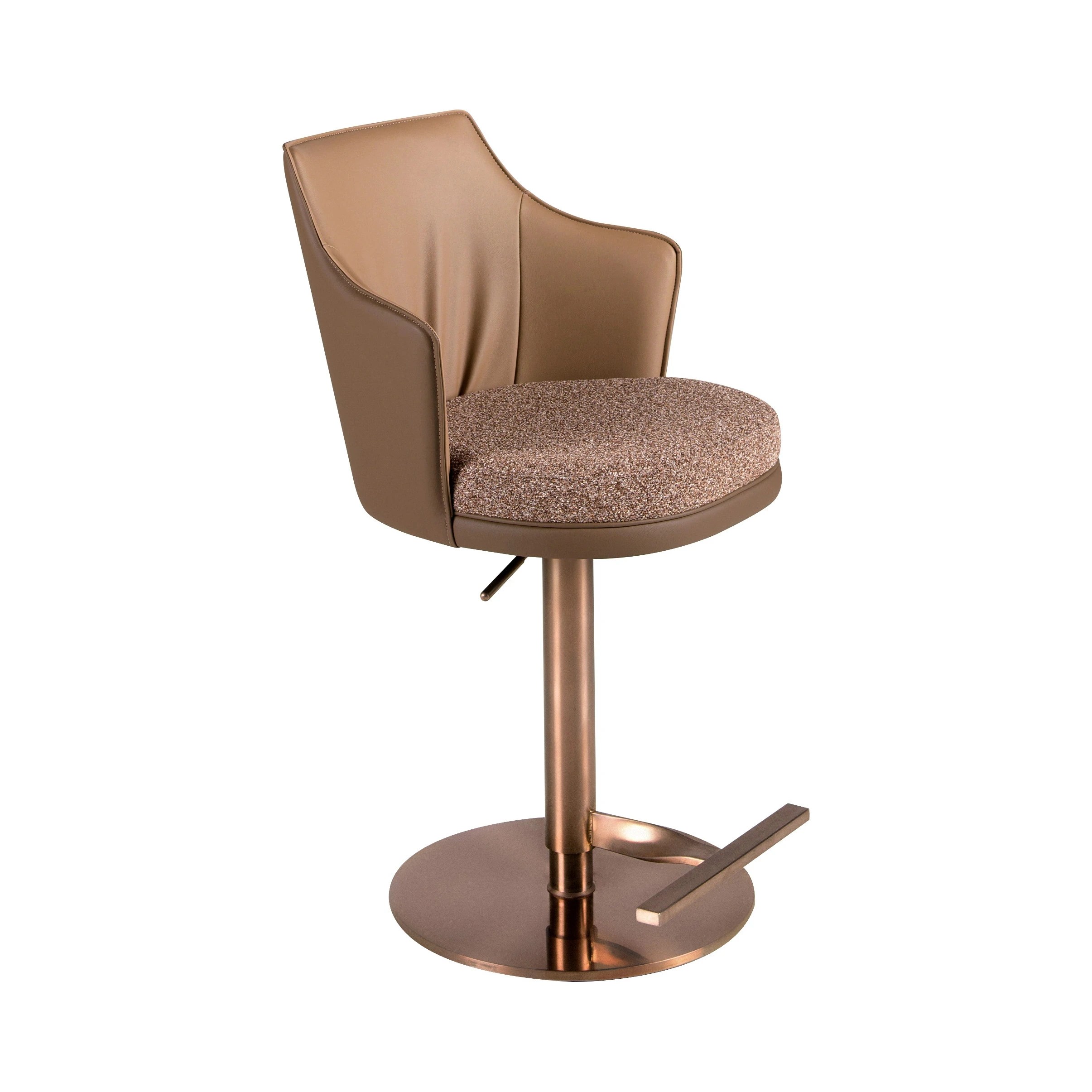 Tabouret pivotant en tissu marron marbré et similicuir marron