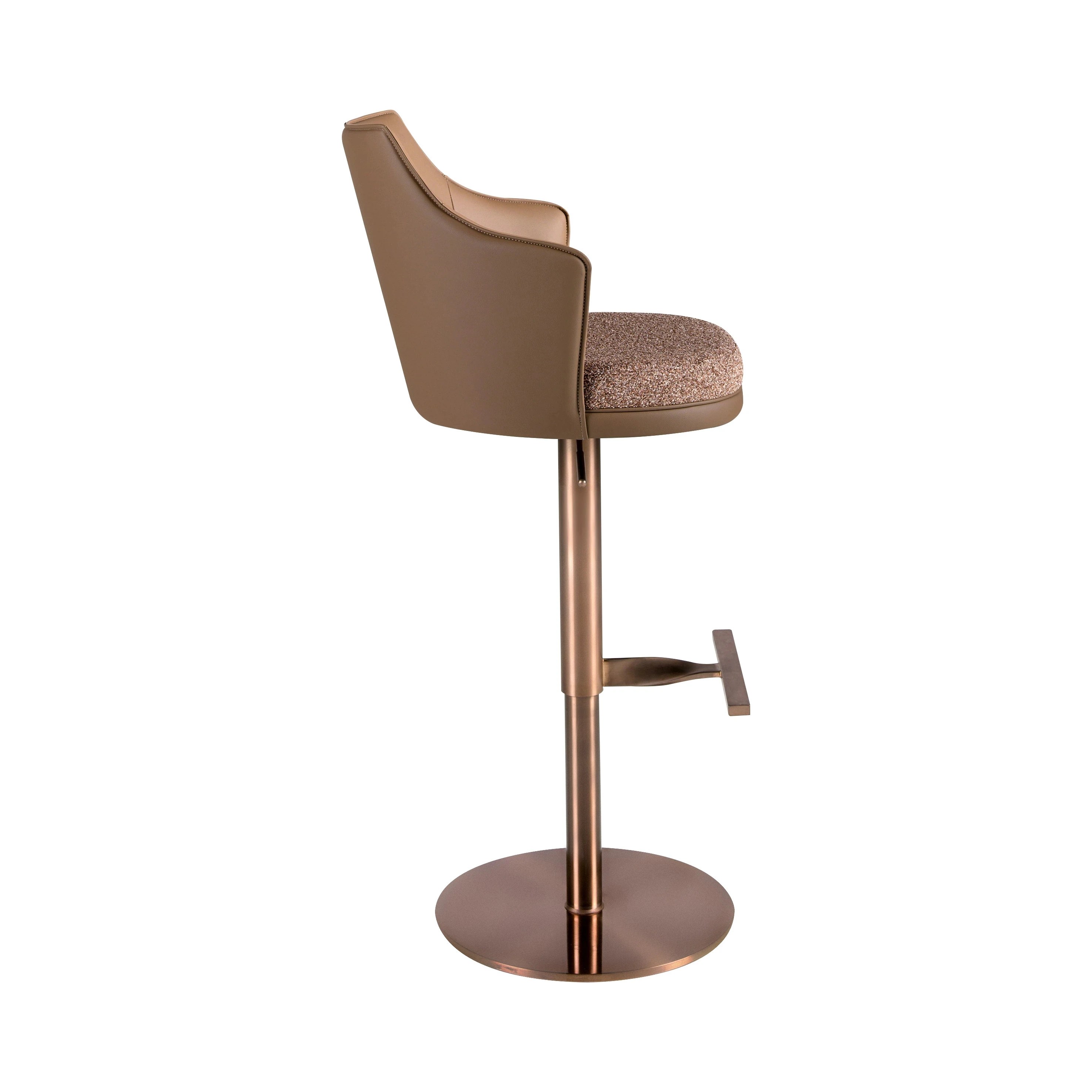 Tabouret pivotant en tissu marron marbré et similicuir marron