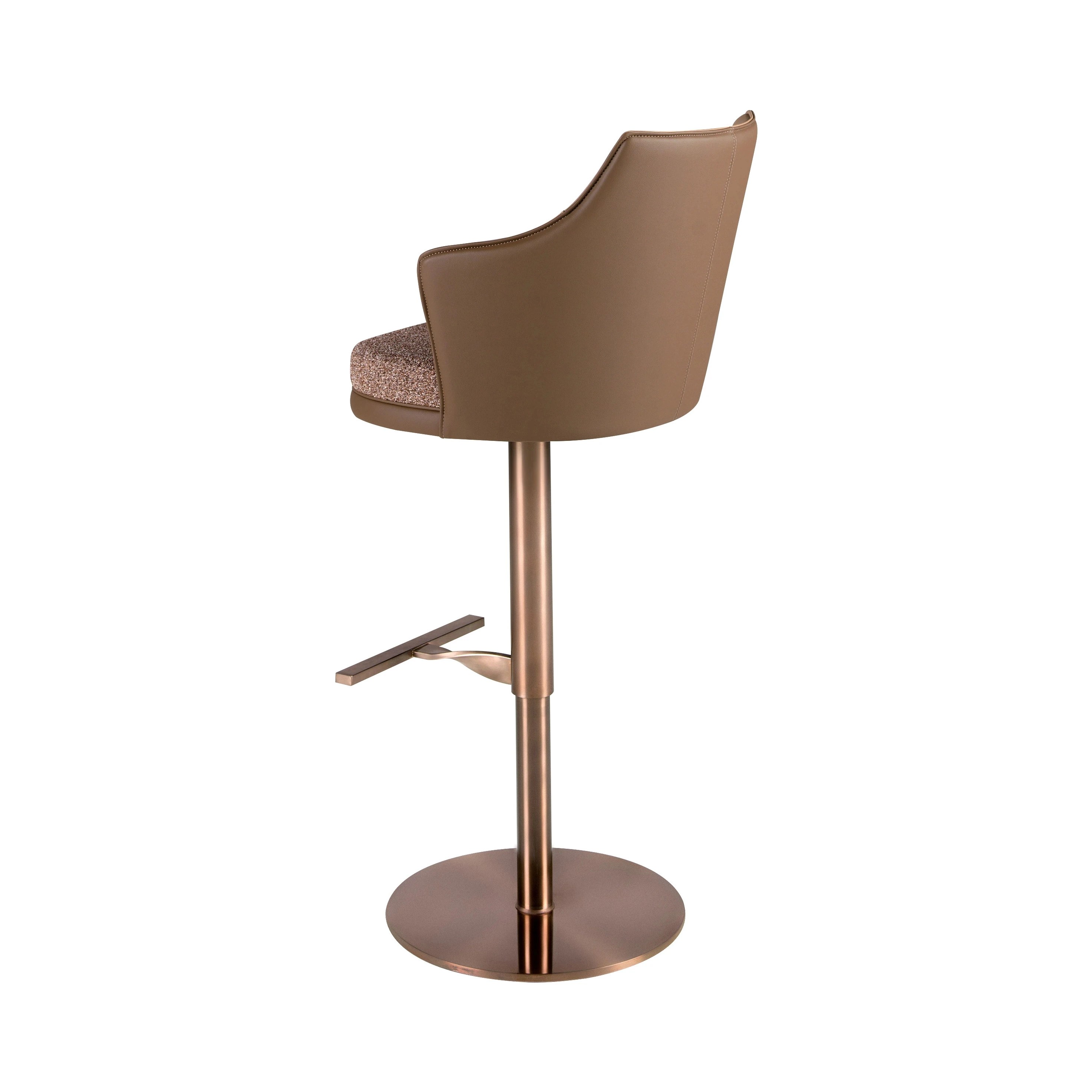 Tabouret pivotant en tissu marron marbré et similicuir marron