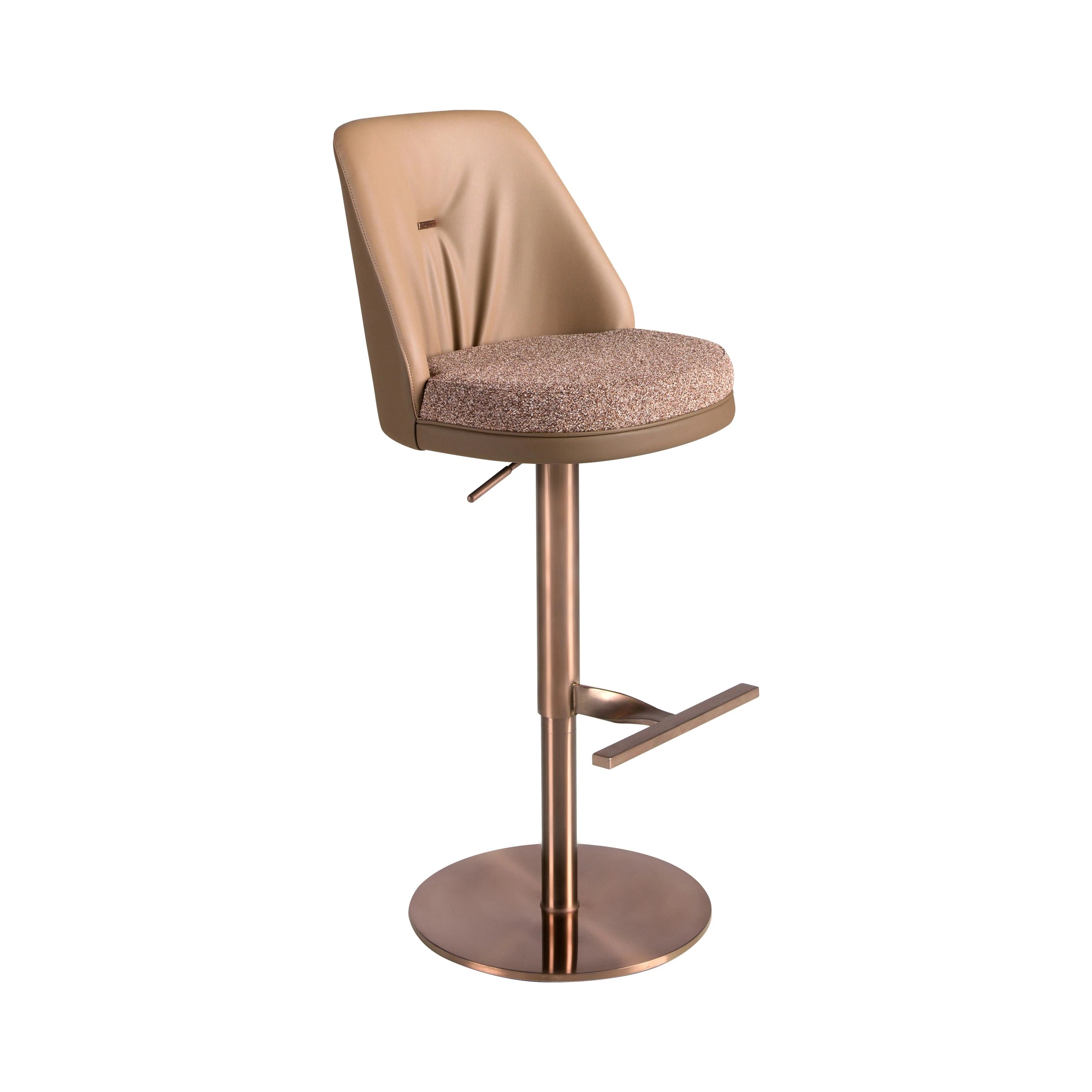 Tabouret pivotant en tissu marron marbré et similicuir marron