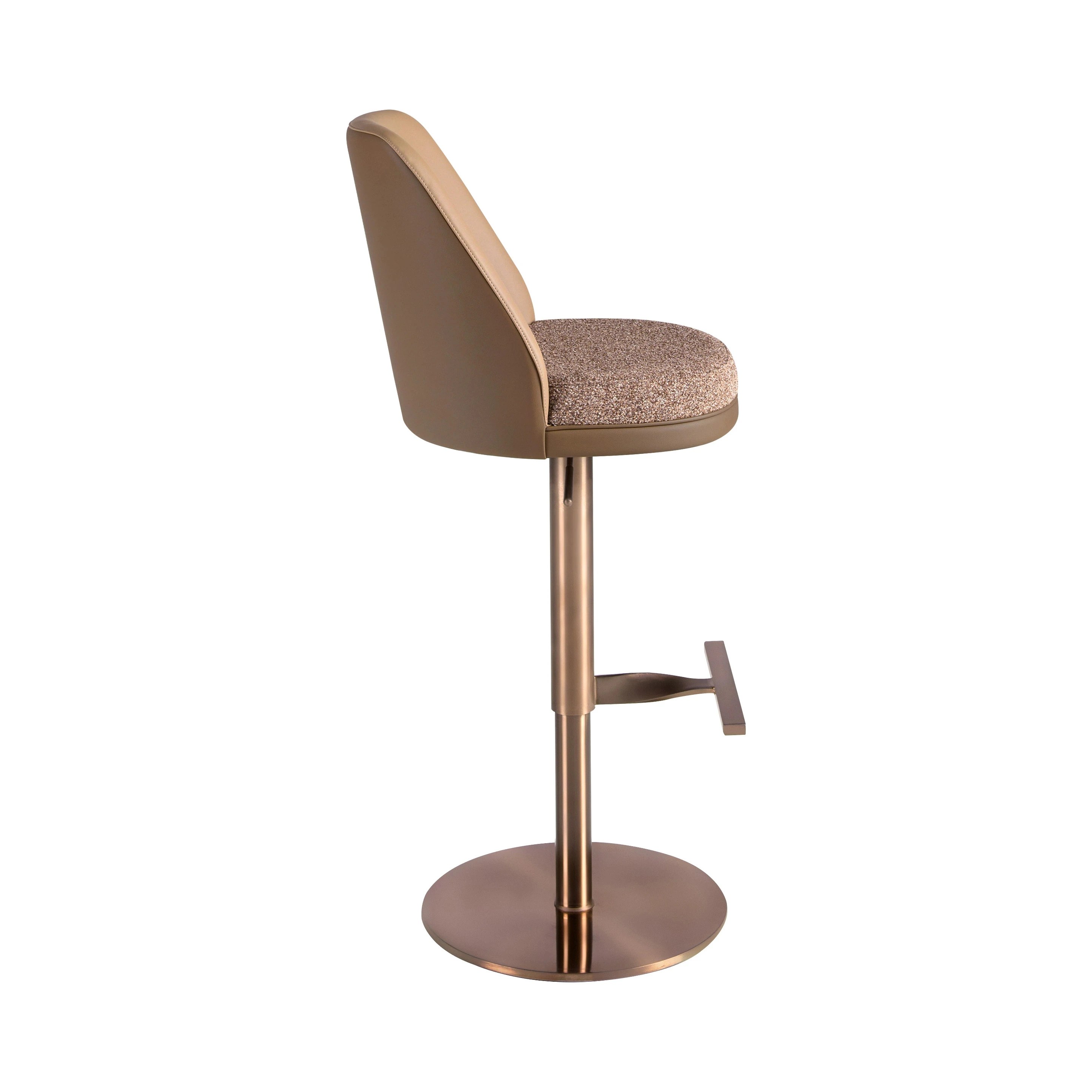 Tabouret pivotant en tissu marron marbré et similicuir marron