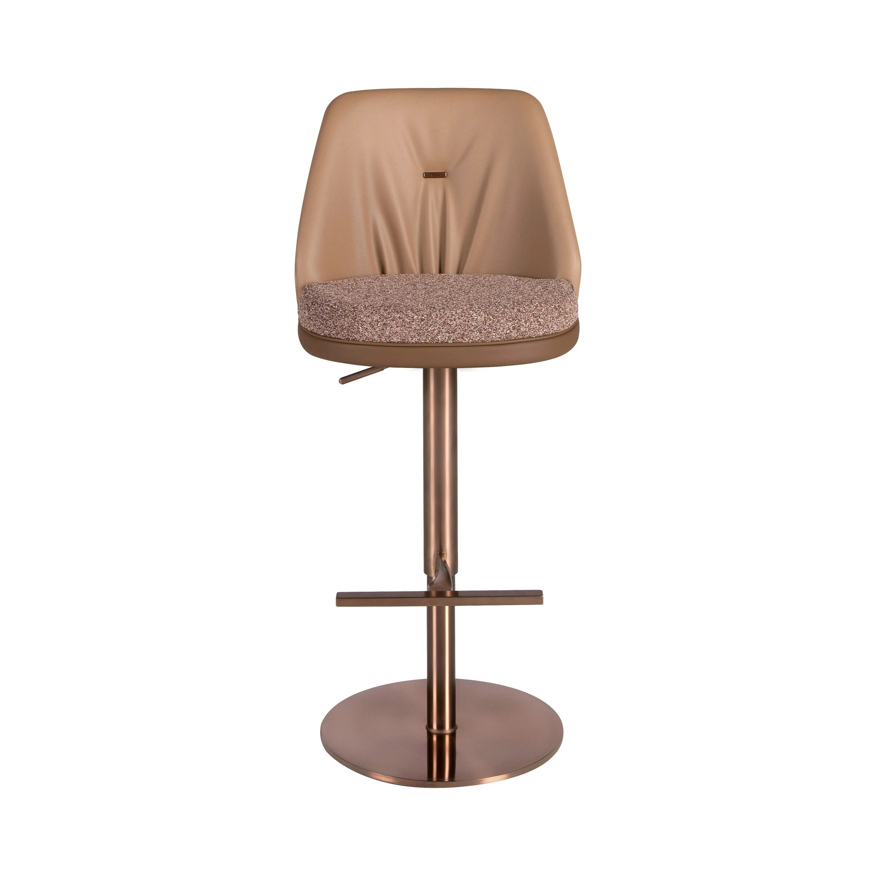 Tabouret pivotant en tissu marron marbré et similicuir marron