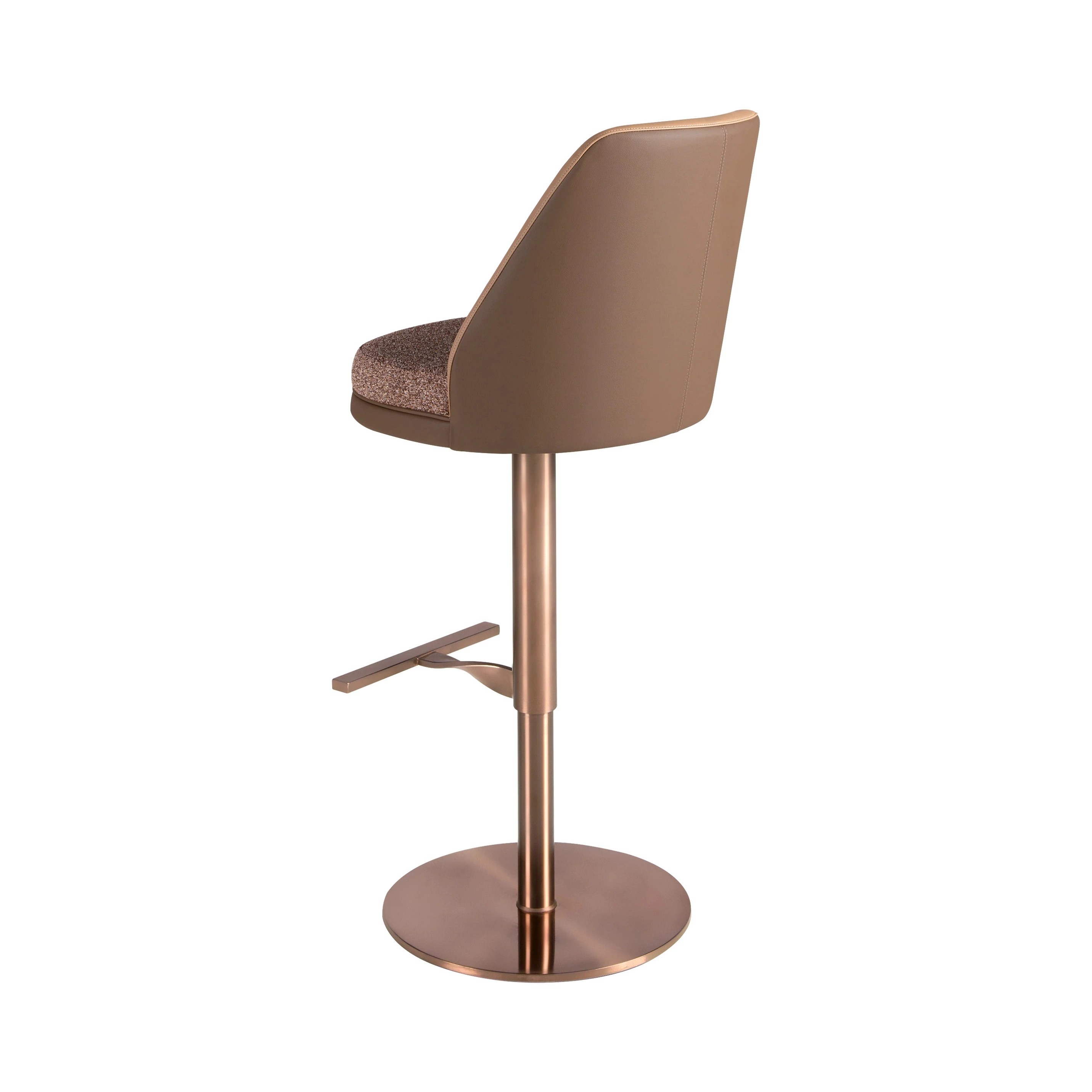 Tabouret pivotant en tissu marron marbré et similicuir marron