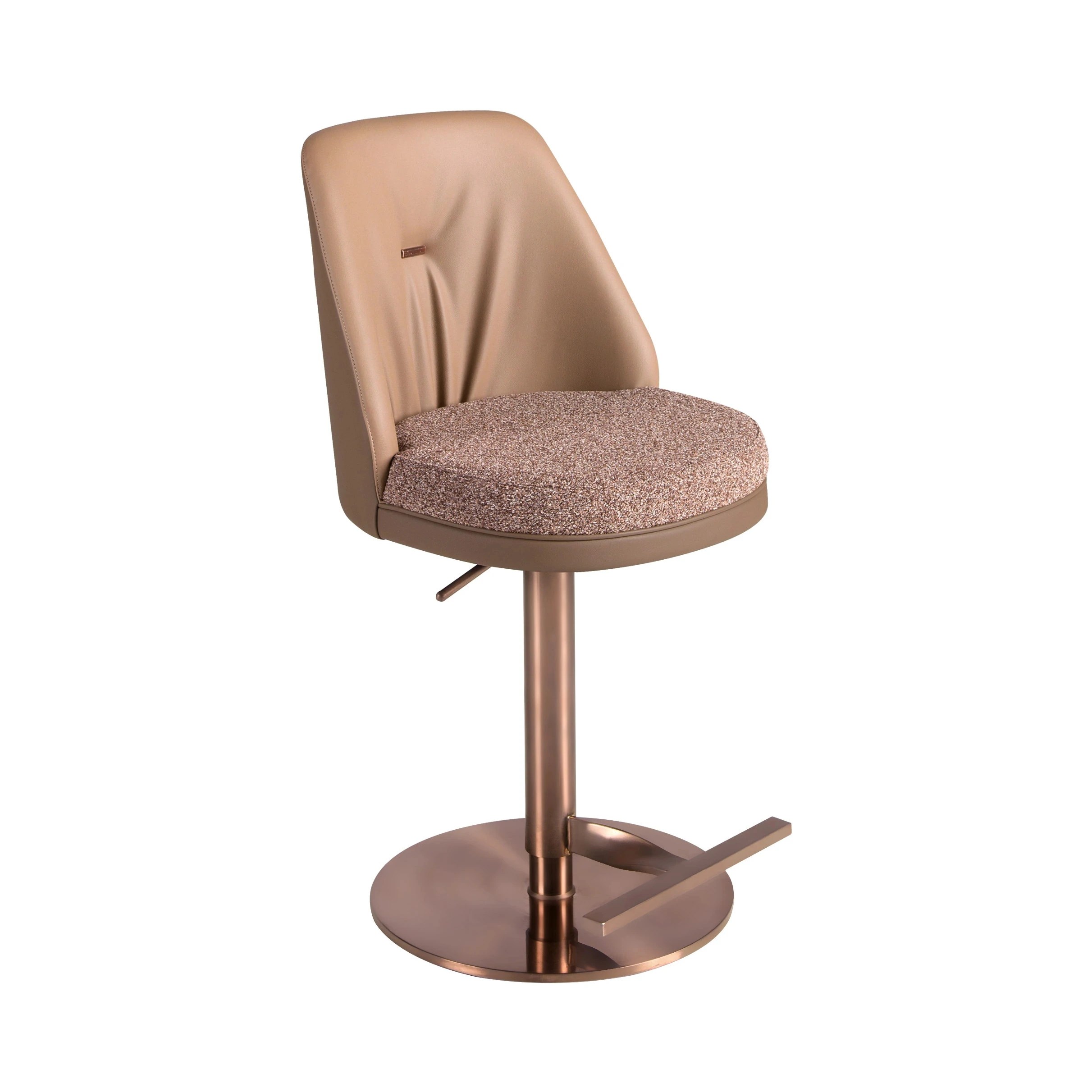 Tabouret pivotant en tissu marron marbré et similicuir marron