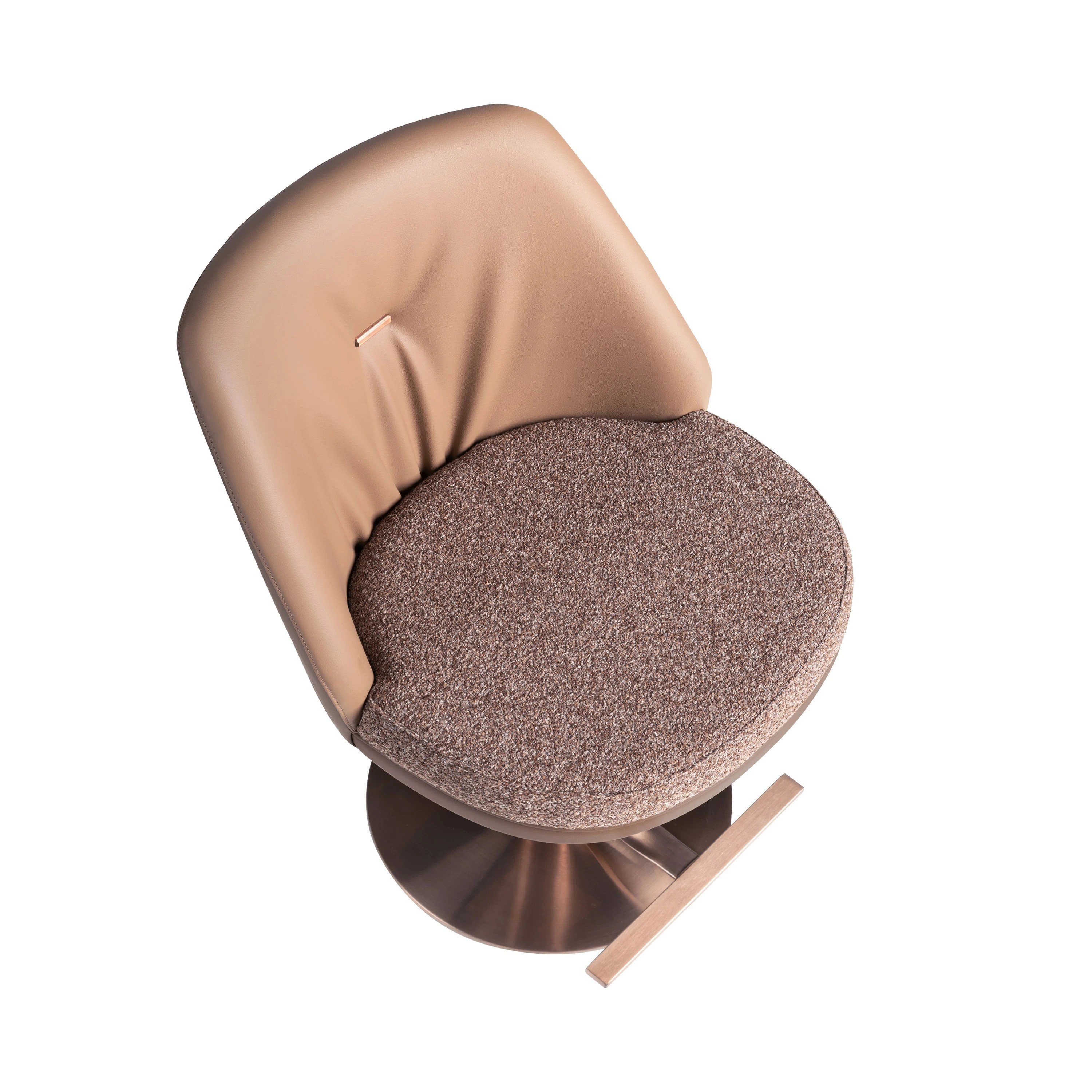 Tabouret pivotant en tissu marron marbré et similicuir marron