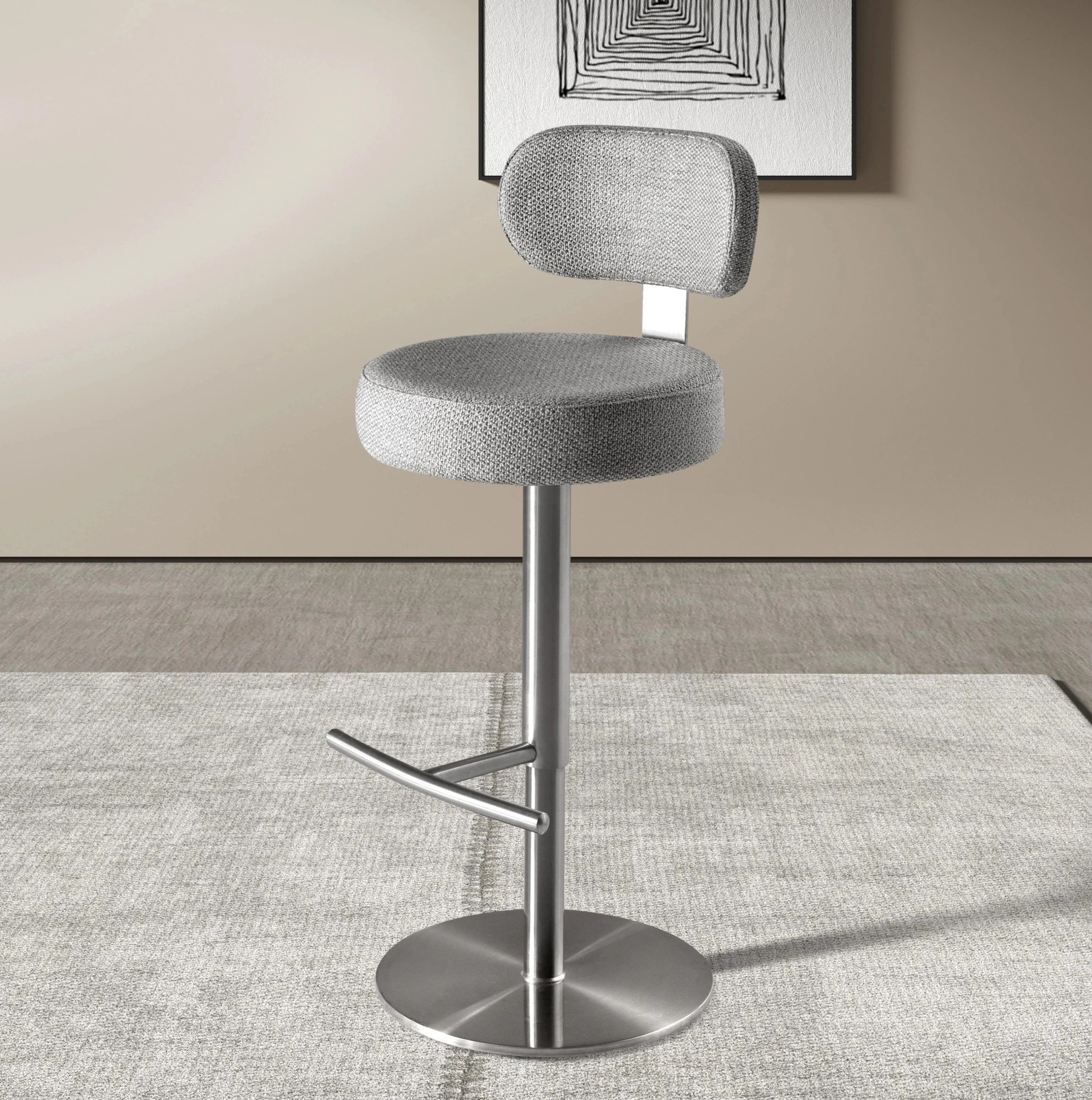 Tabouret pivotant en tissu gris clair marbré