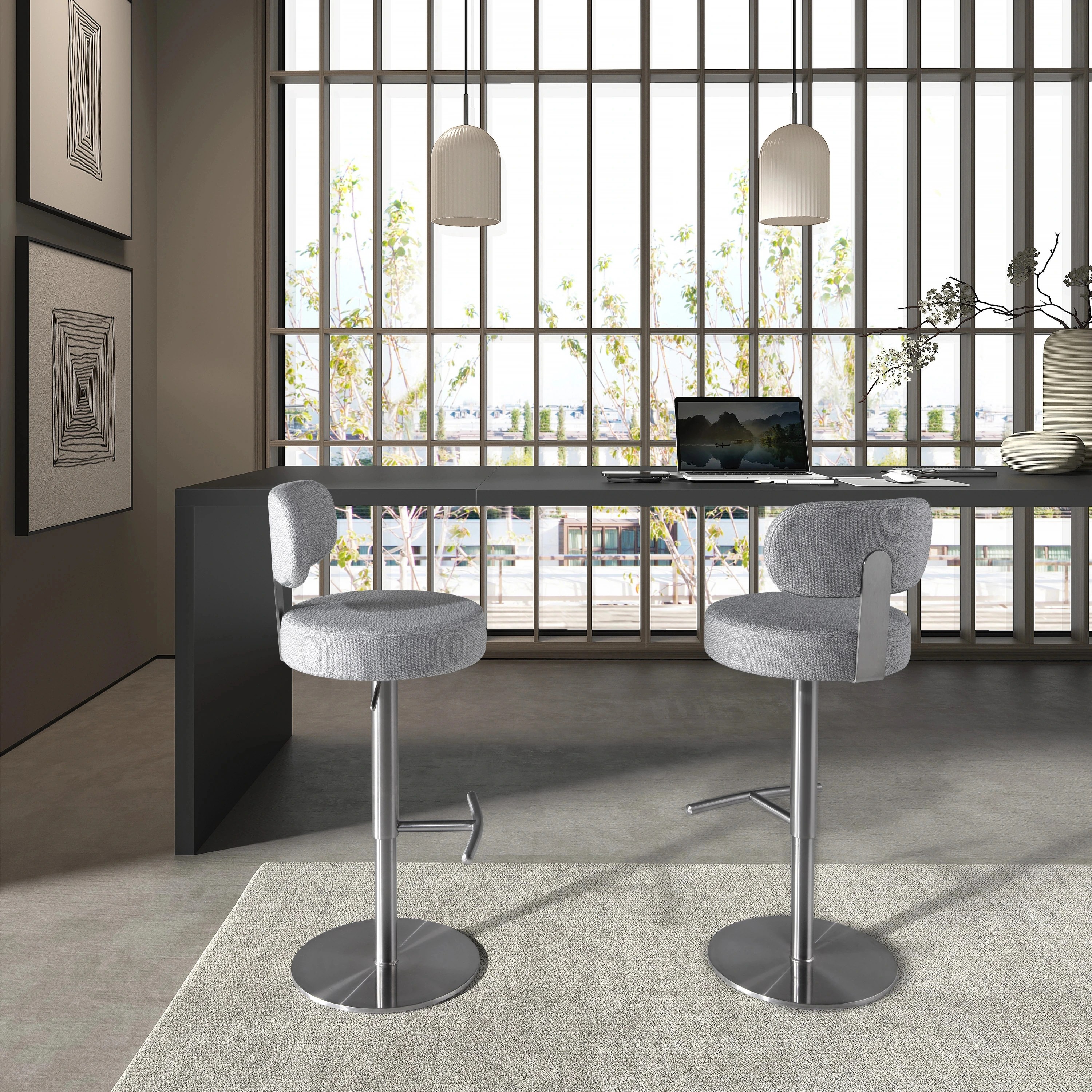 Tabouret pivotant en tissu gris clair marbré