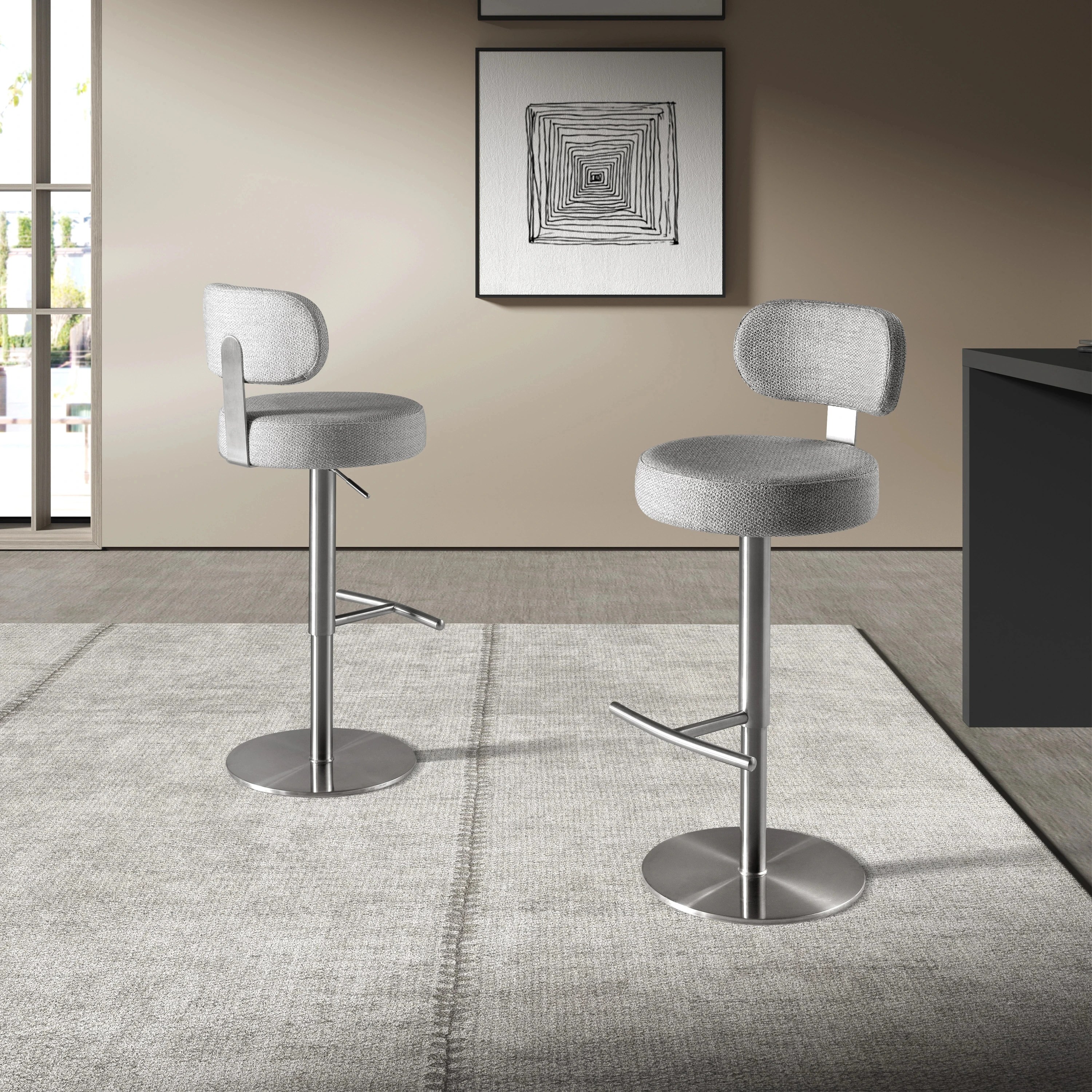 Tabouret pivotant en tissu gris clair marbré
