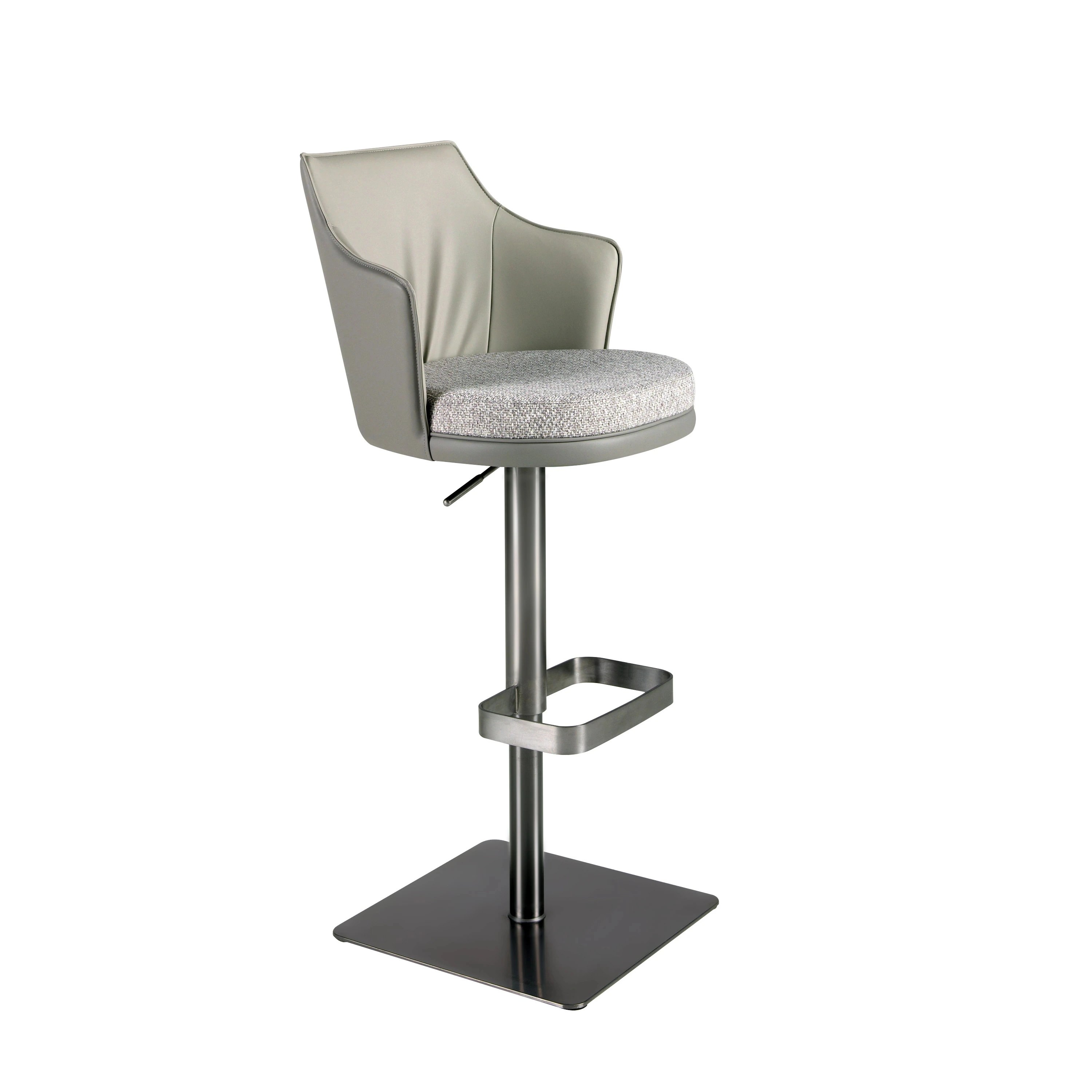 Tabouret pivotant en tissu gris marbré et similicuir gris foncé