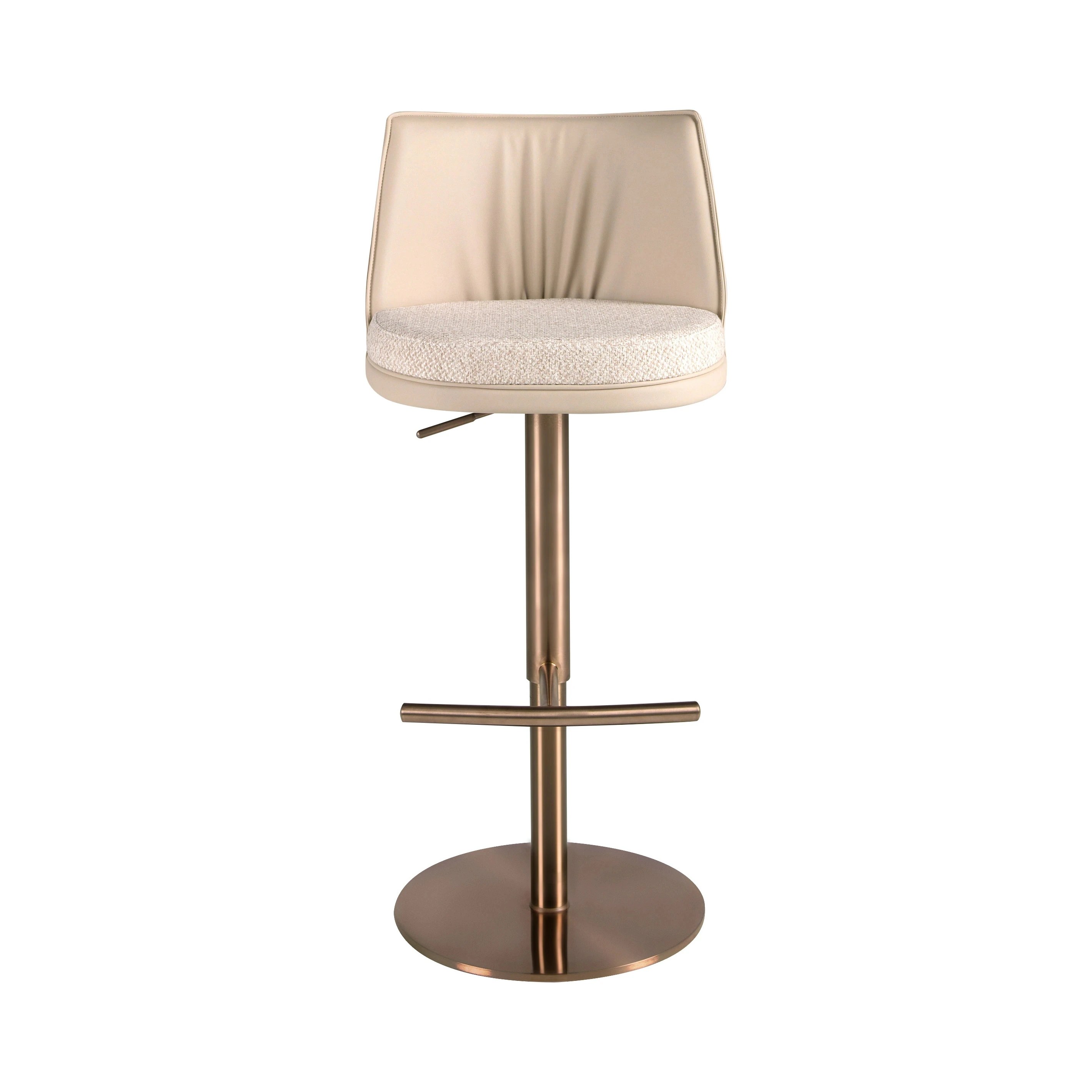Tabouret pivotant en tissu crème marbré et similicuir crème