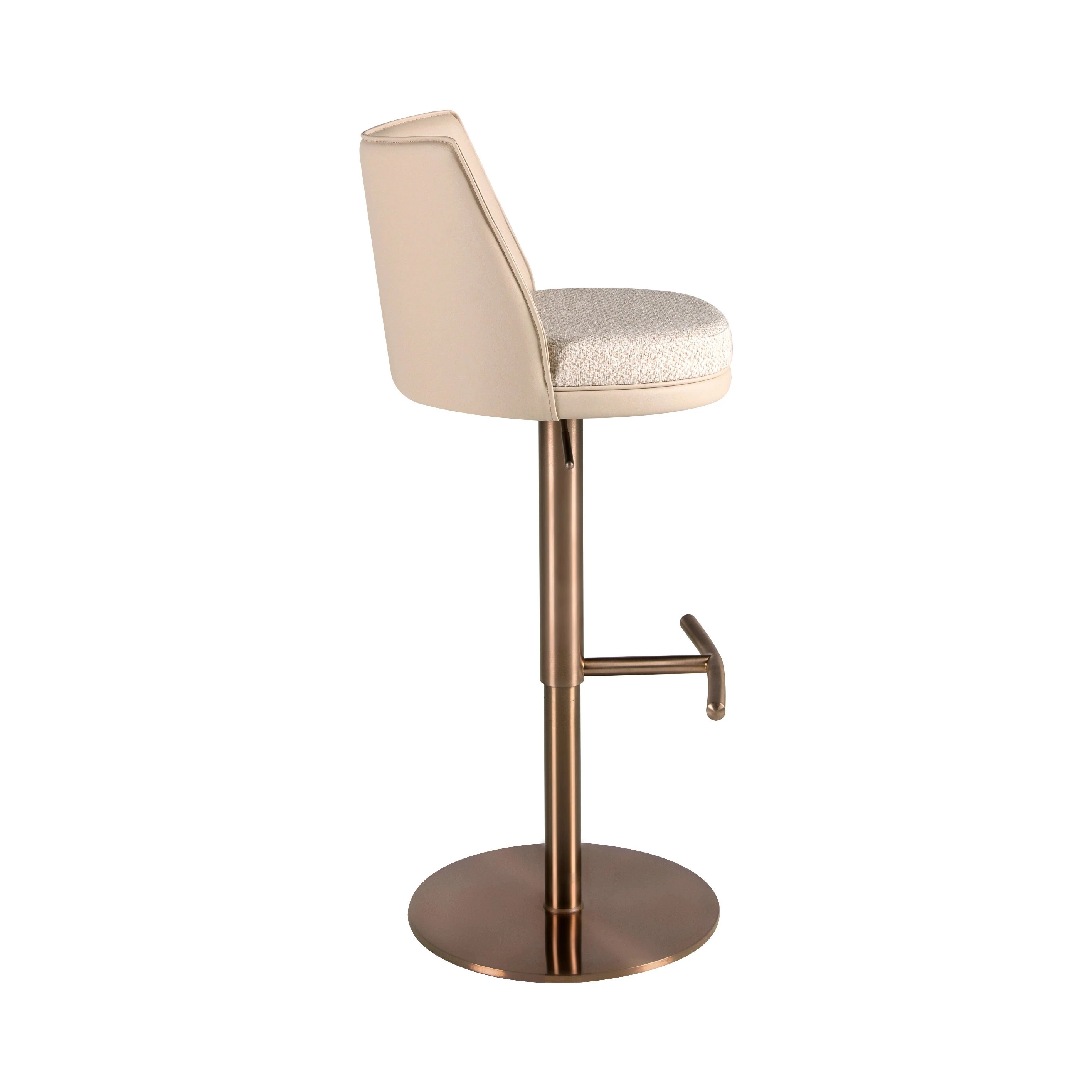 Tabouret pivotant en tissu crème marbré et similicuir crème