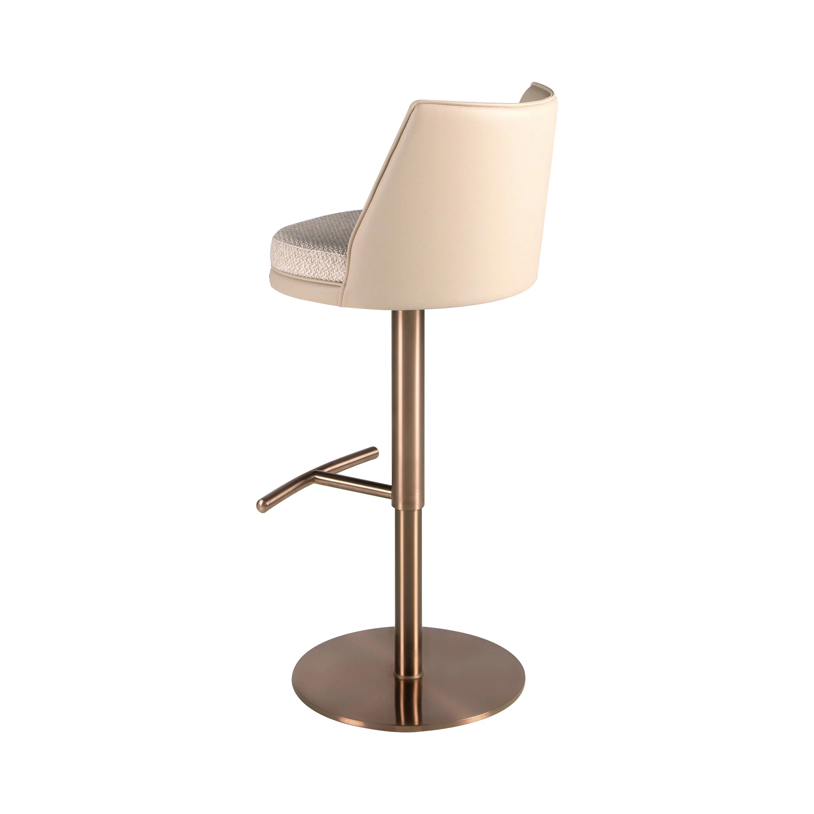 Tabouret pivotant en tissu crème marbré et similicuir crème