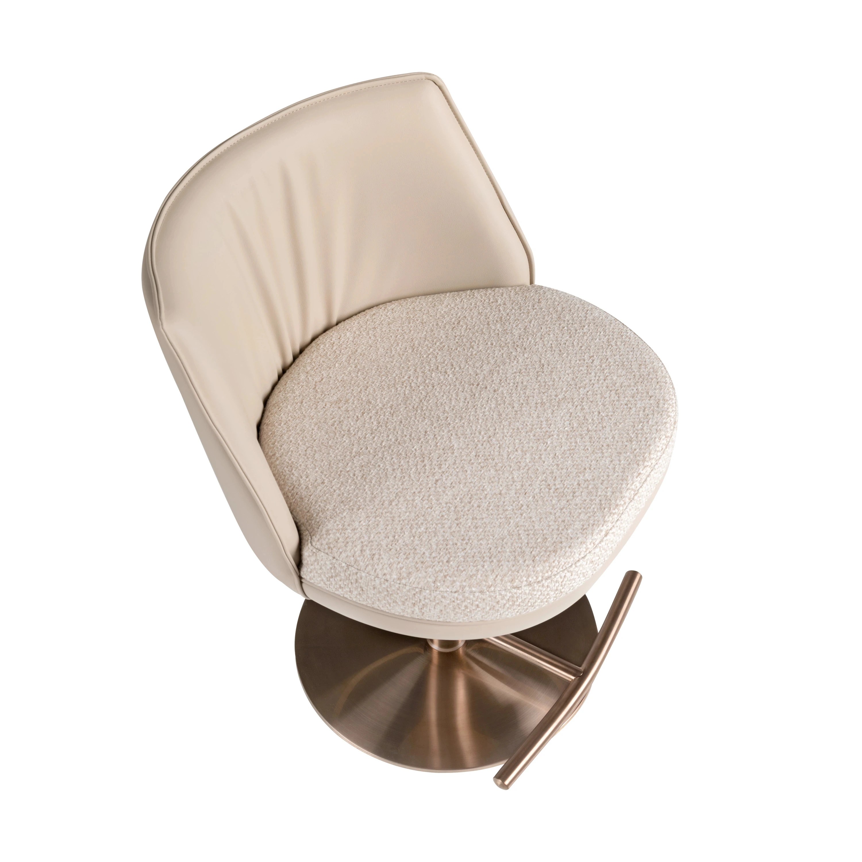 Tabouret pivotant en tissu crème marbré et similicuir crème