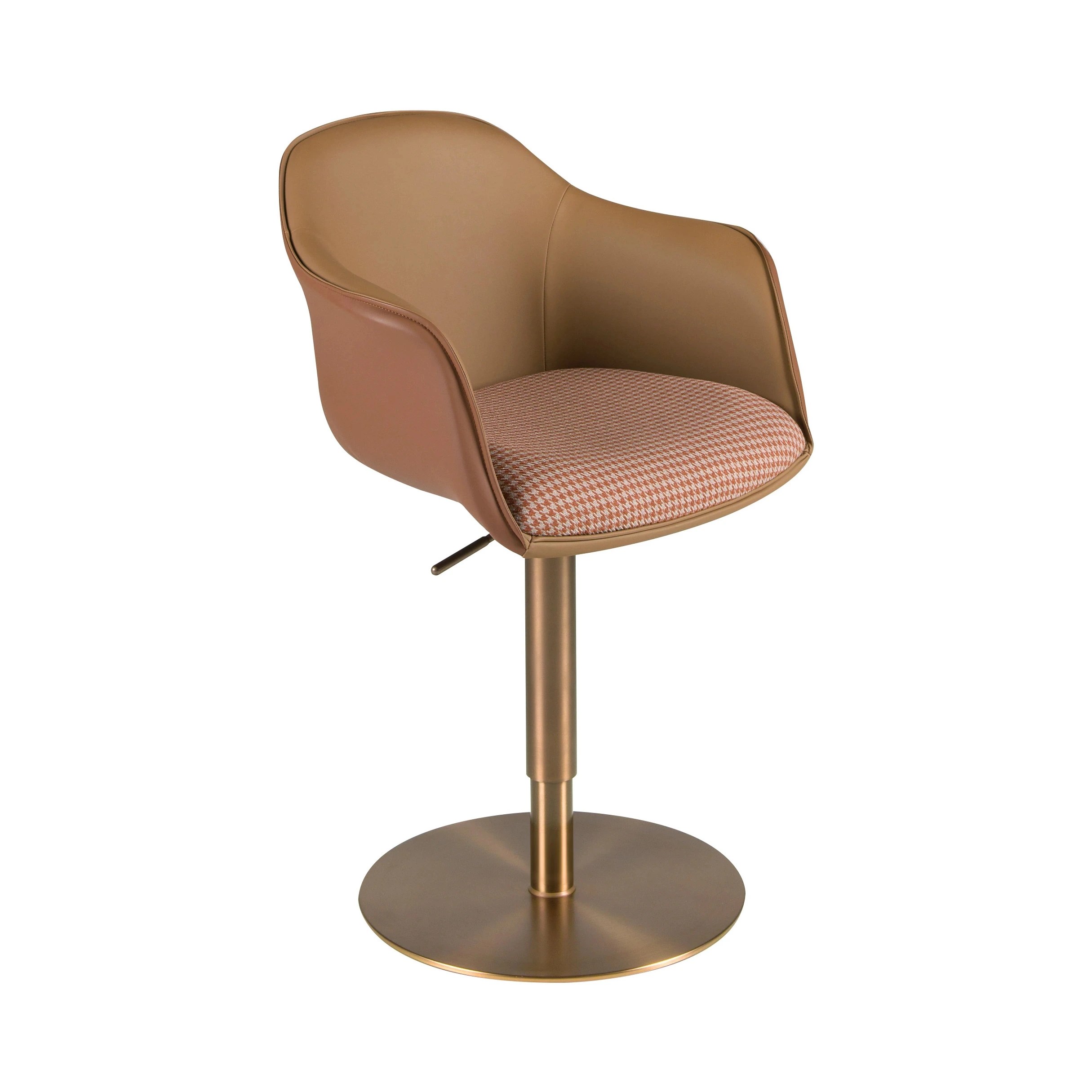 Chaise pivotante tissu marron terracotta et beige et similicuir marron