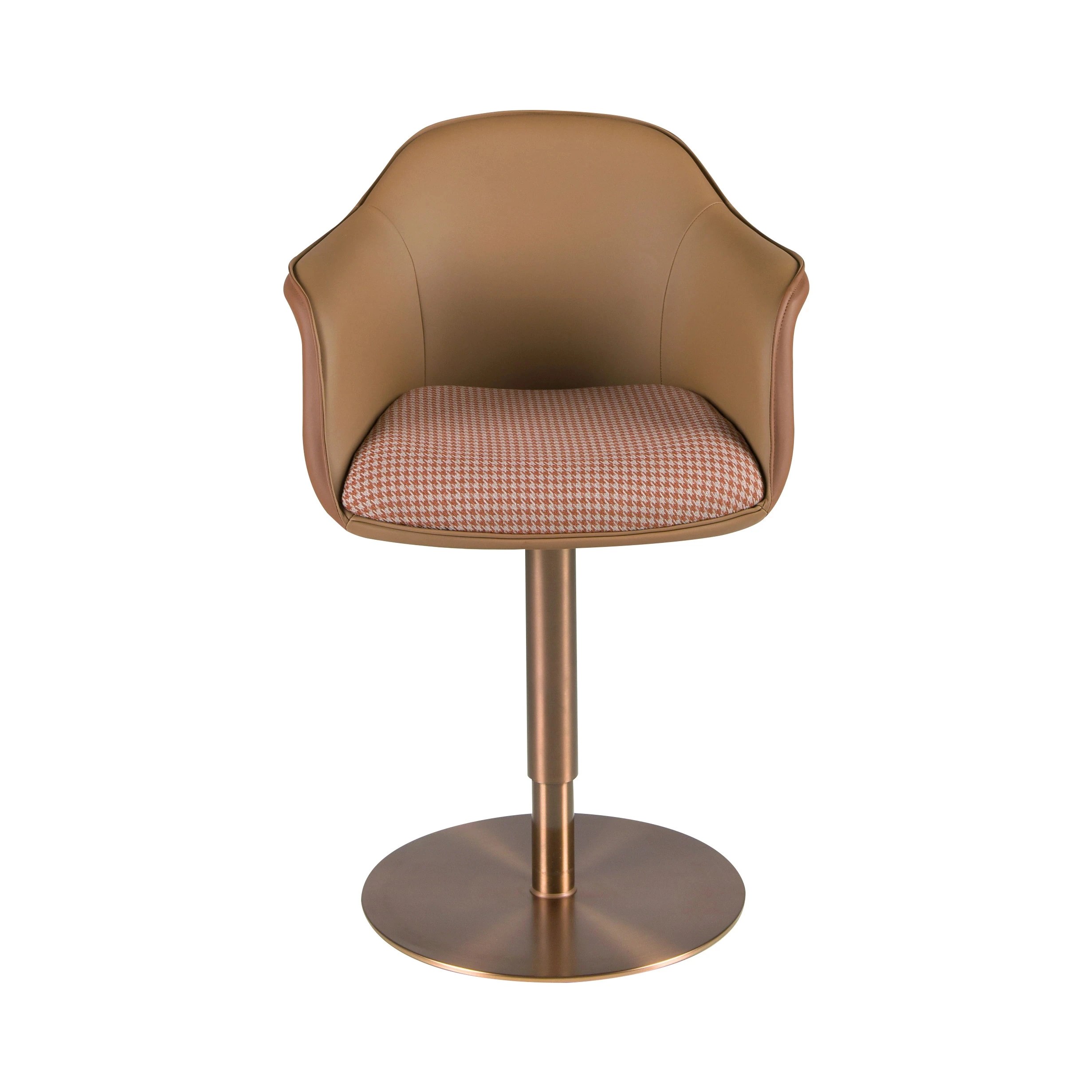 Chaise pivotante tissu marron terracotta et beige et similicuir marron