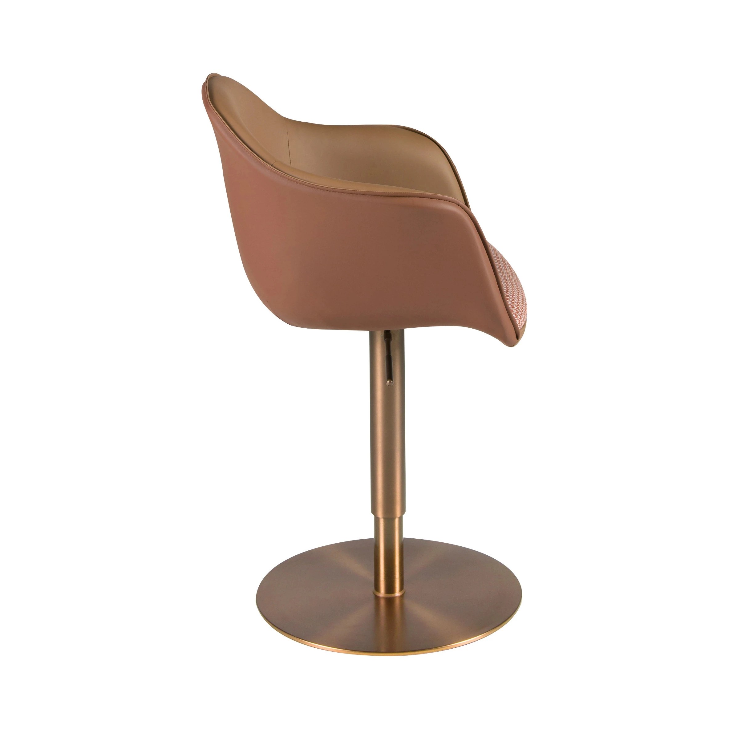Chaise pivotante tissu marron terracotta et beige et similicuir marron