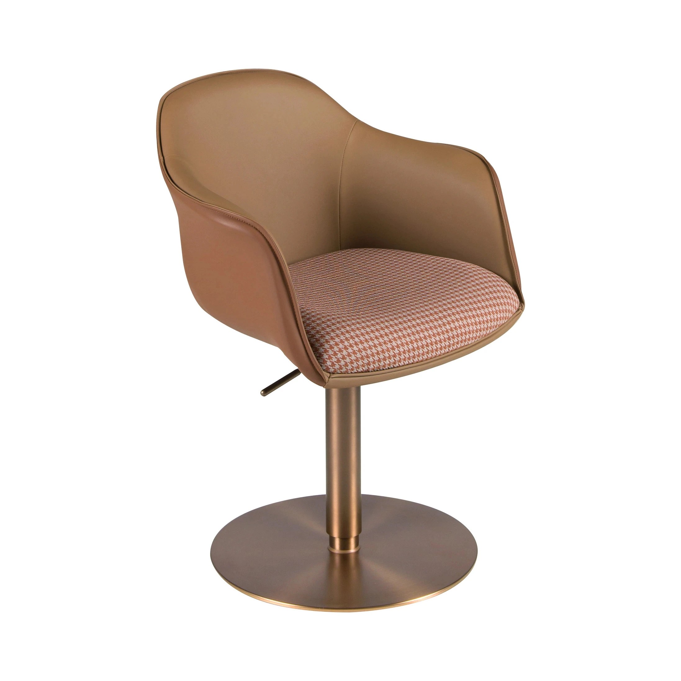 Chaise pivotante tissu marron terracotta et beige et similicuir marron