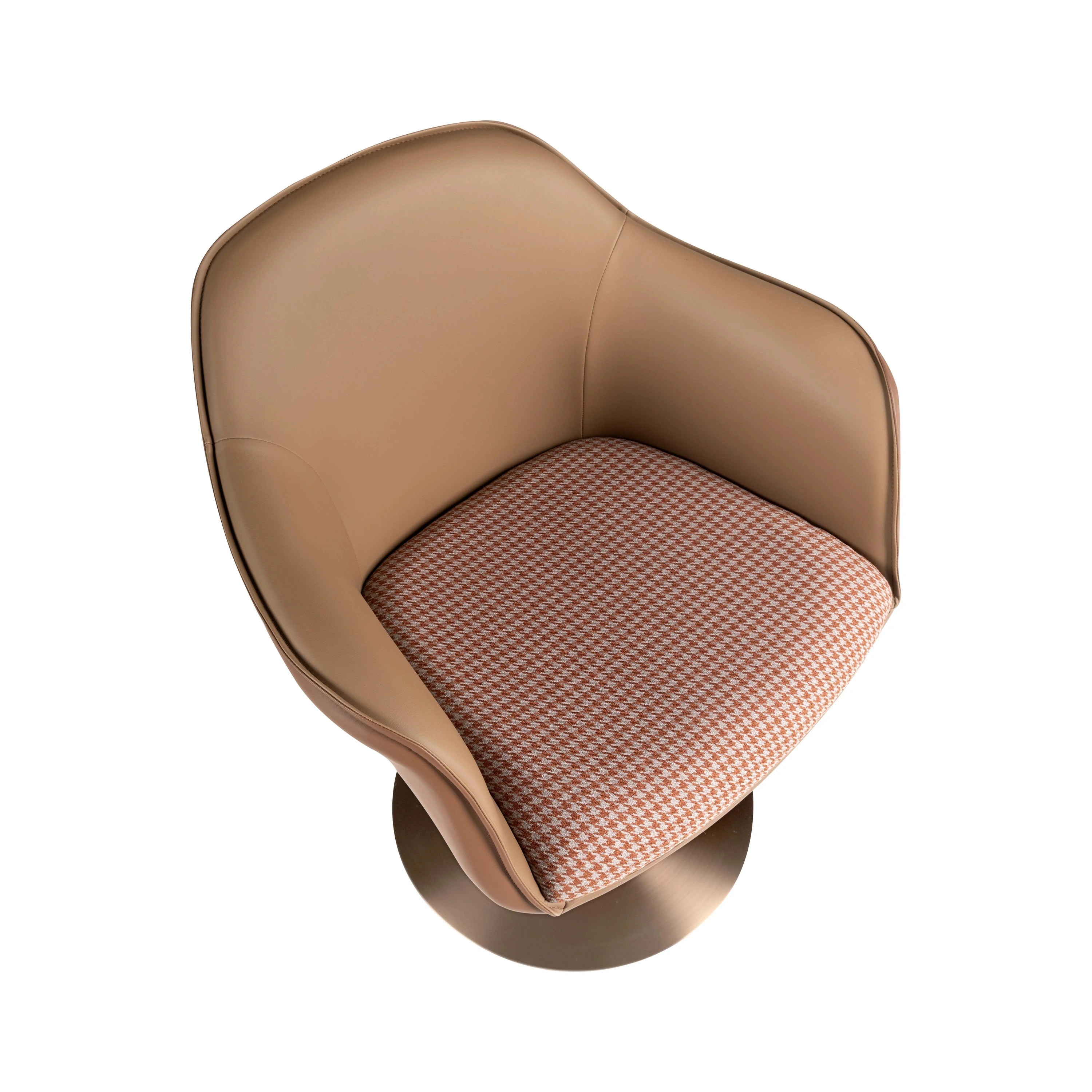 Chaise pivotante tissu marron terracotta et beige et similicuir marron