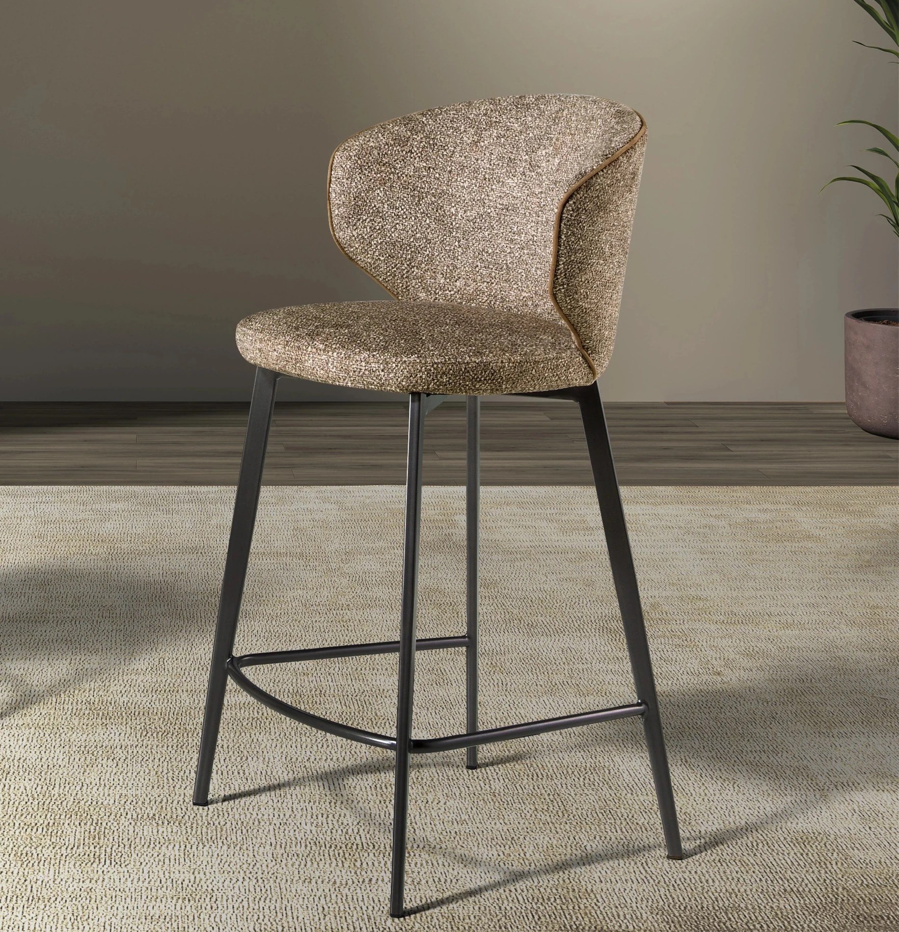 Tabouret en tissu marron chiné