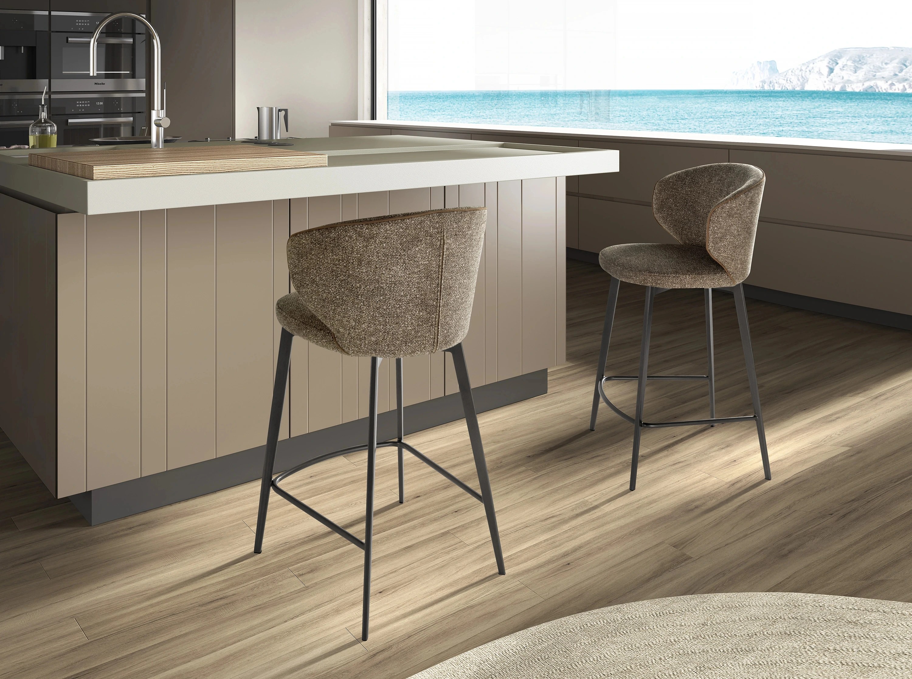 Tabouret en tissu marron chiné