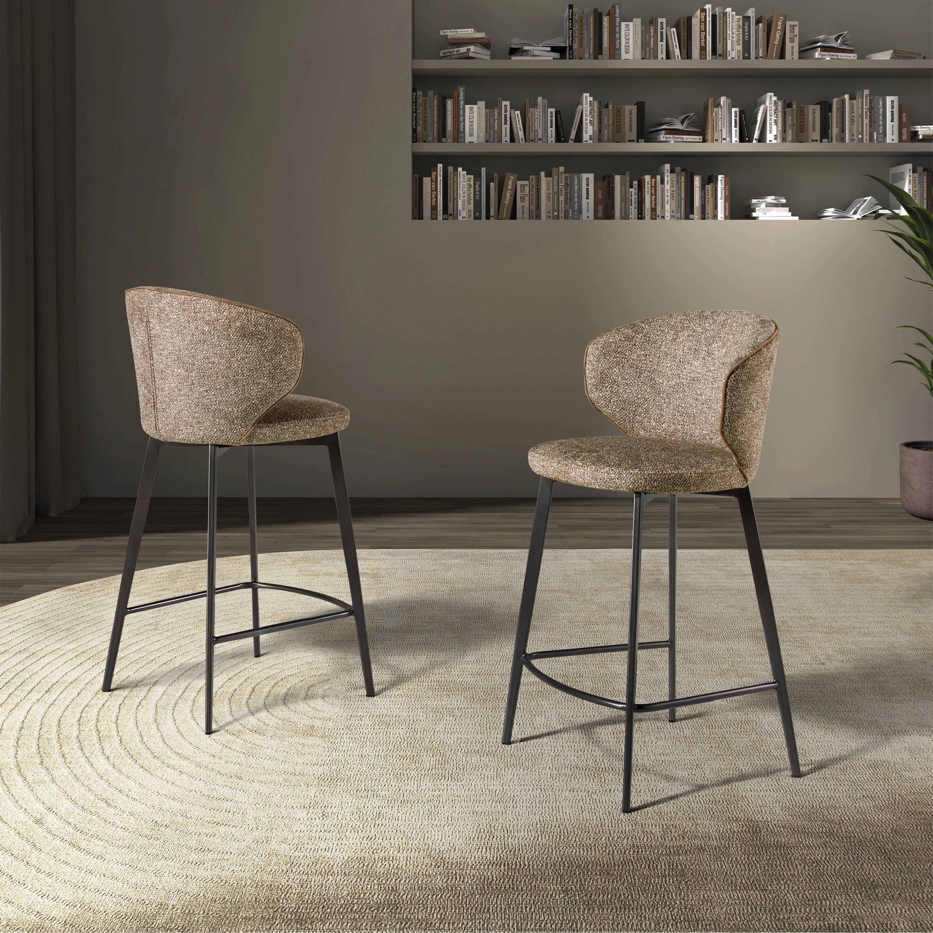 Tabouret en tissu marron chiné